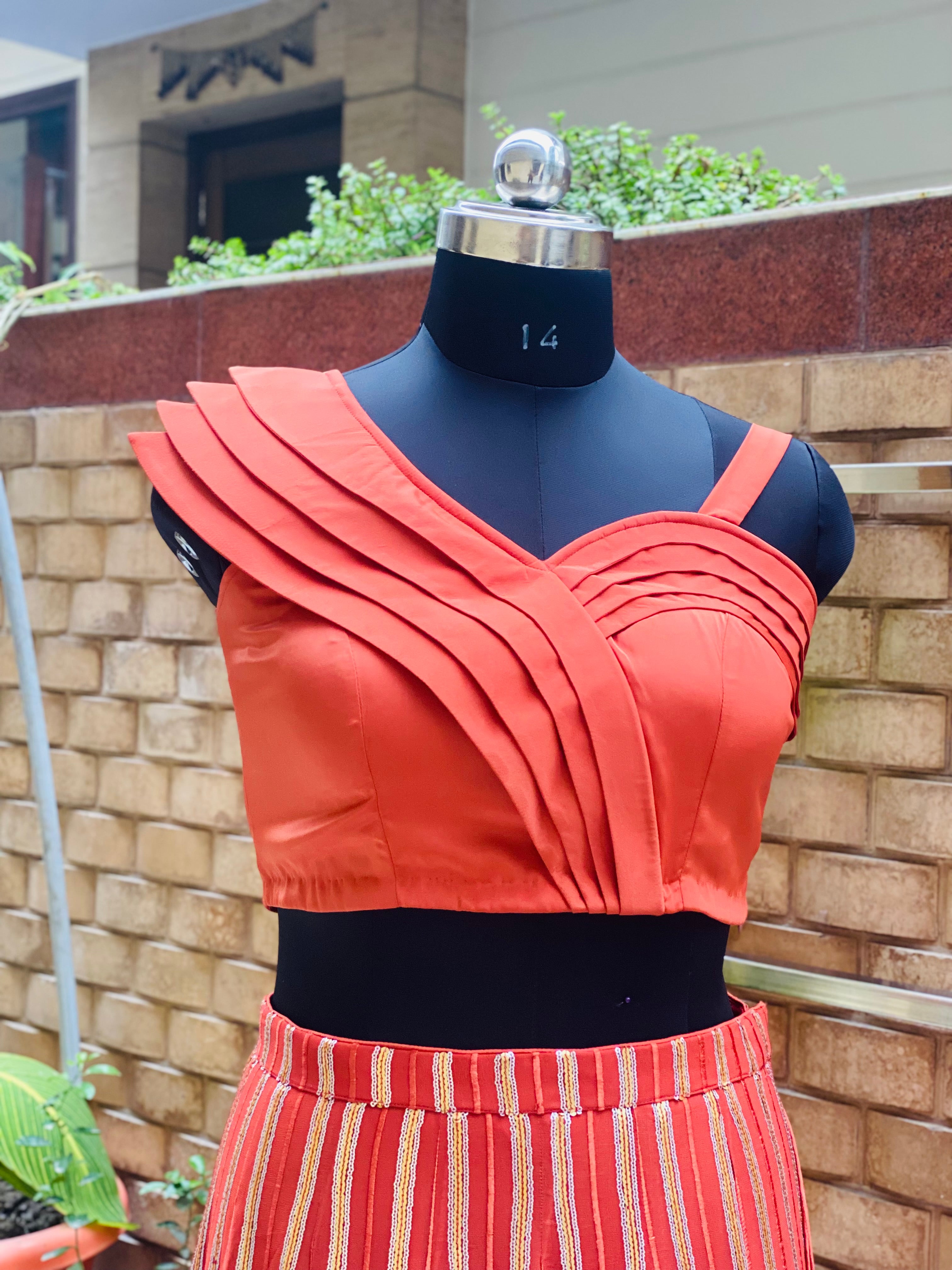 Rust Pure Georgette Lehenga