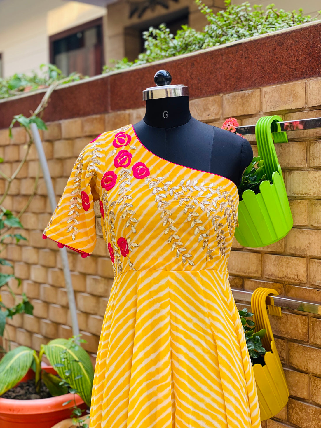 Yellow Designer Leheriya Gown