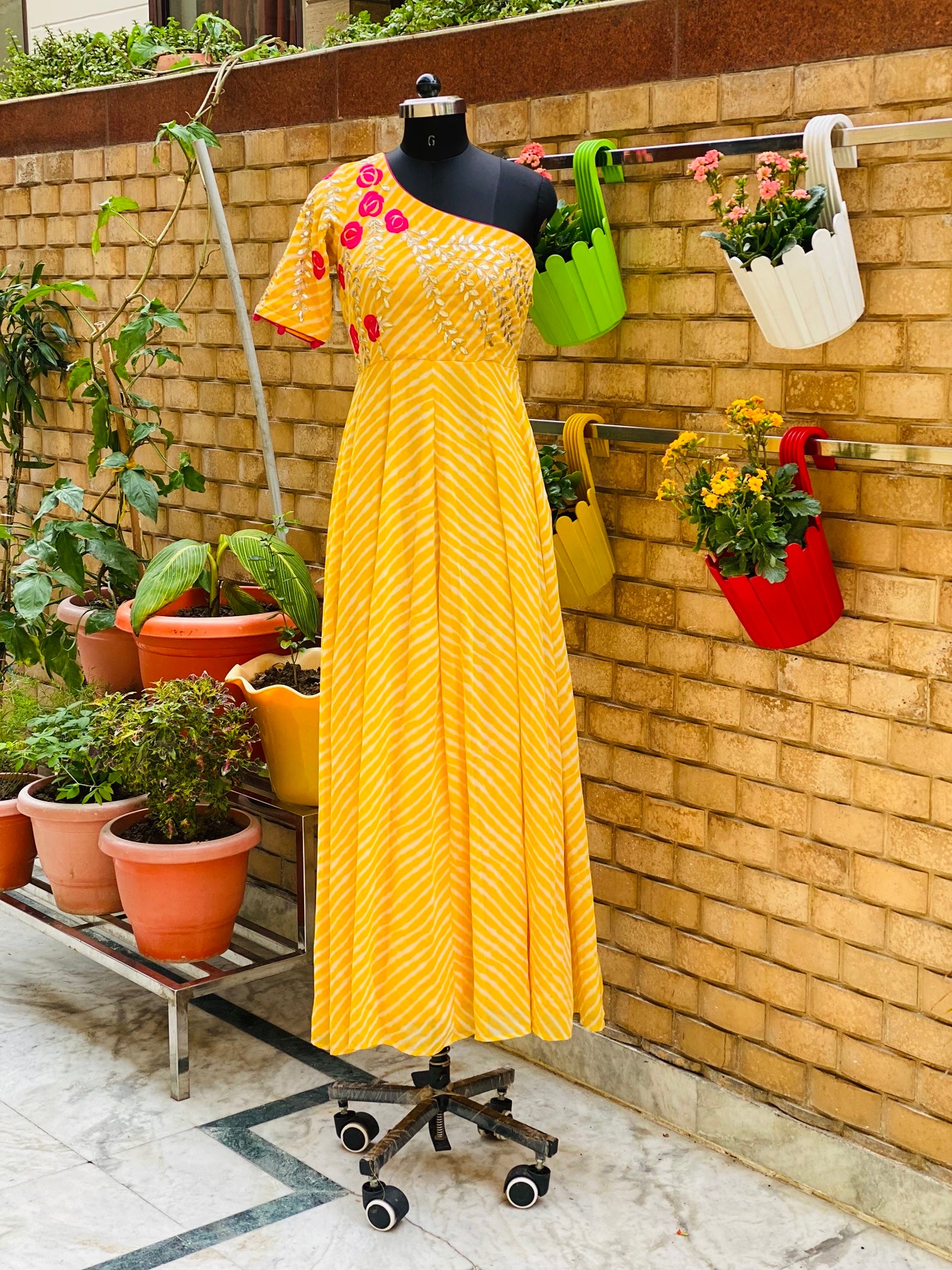 Yellow Designer Leheriya Gown