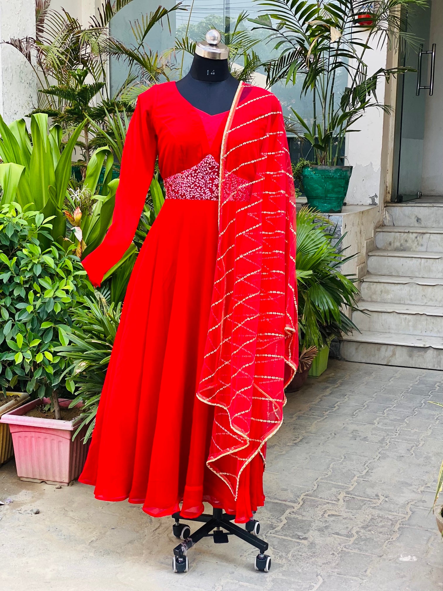 Red Anarkali with Dupatta