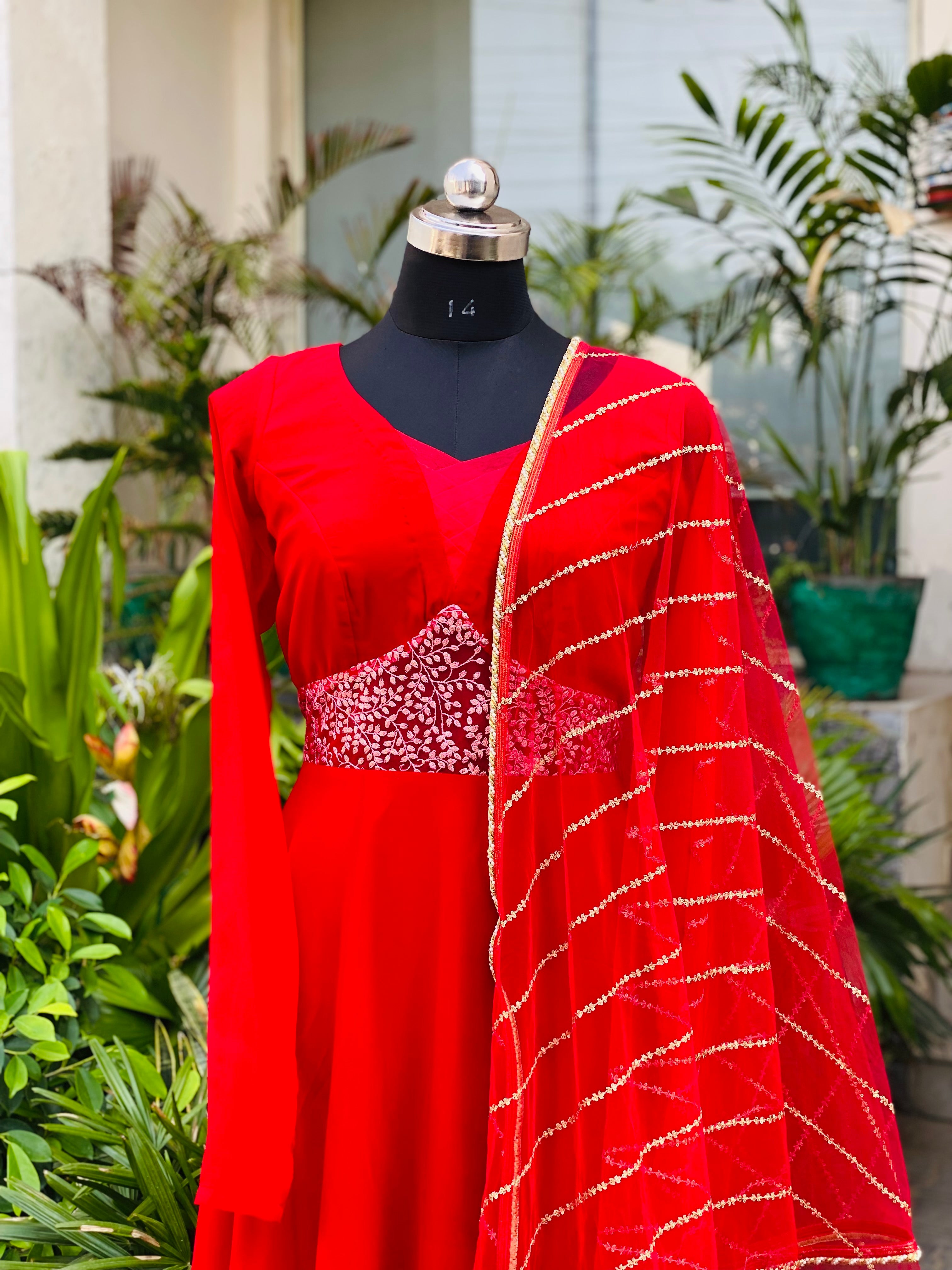 Red Anarkali with Dupatta