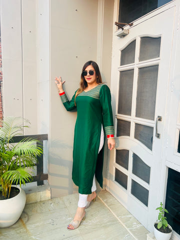 Bottle Green Gota Work Kurti