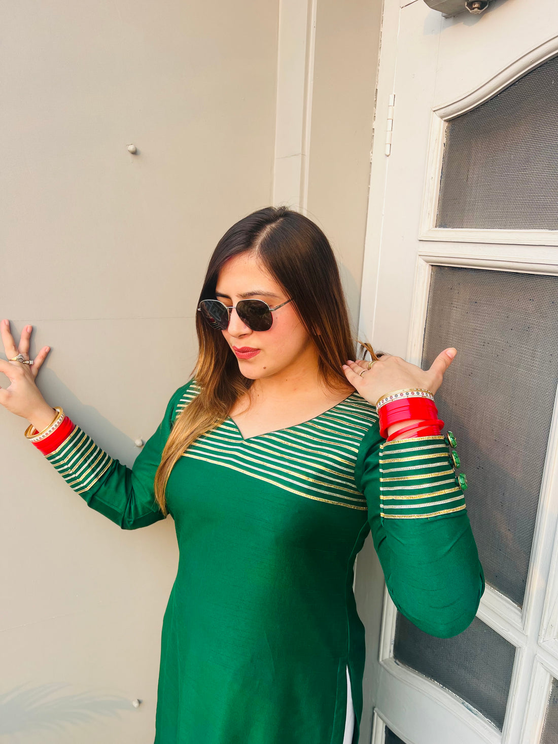 Bottle Green Gota Work Kurti
