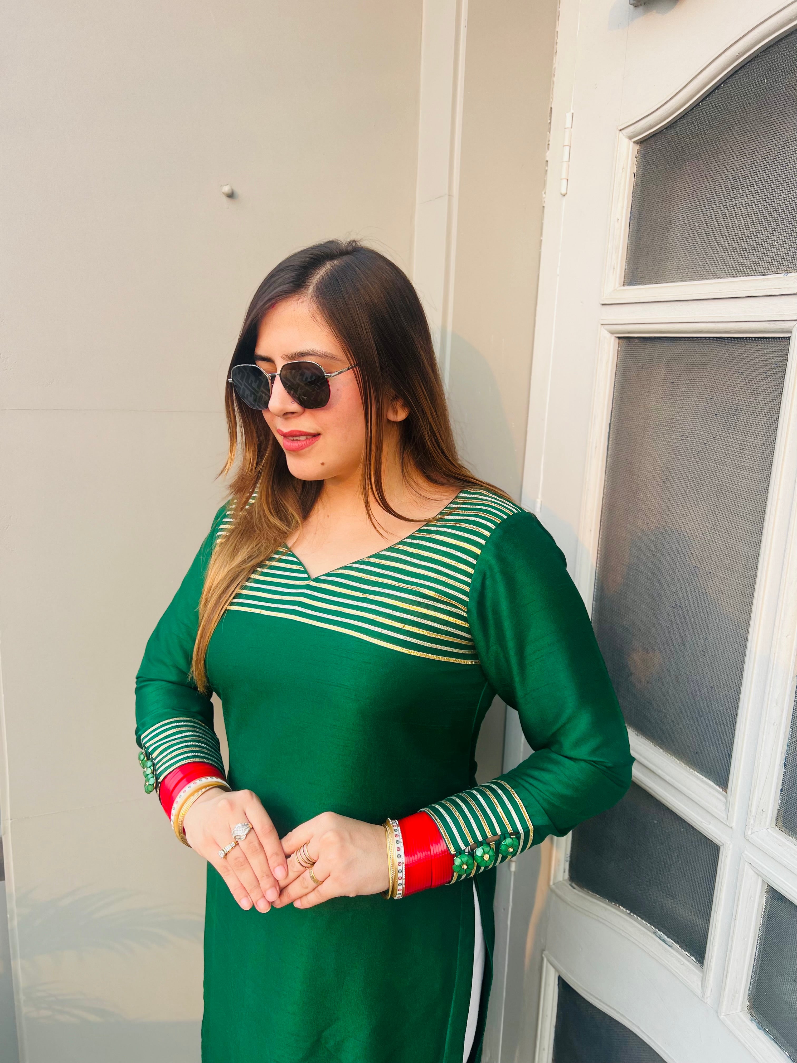 Bottle Green Gota Work Kurti
