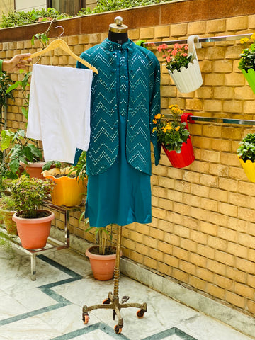 Menswear Peacock Green Kurta Set