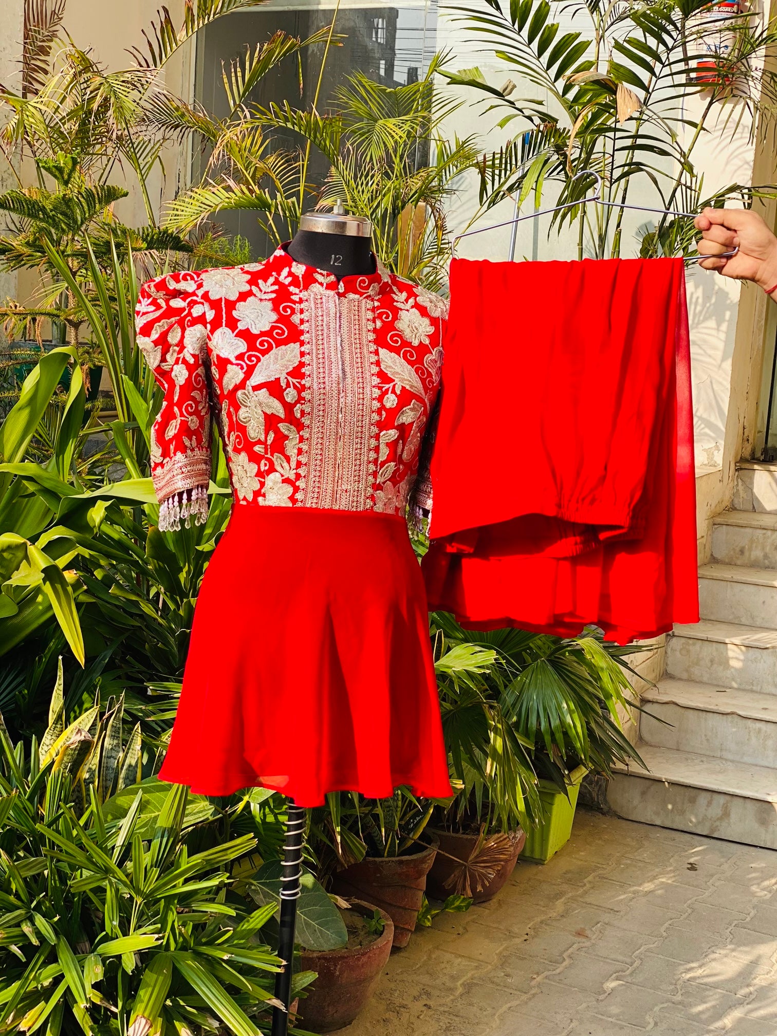 Red Peplum Sharara Suit with Dupatta
