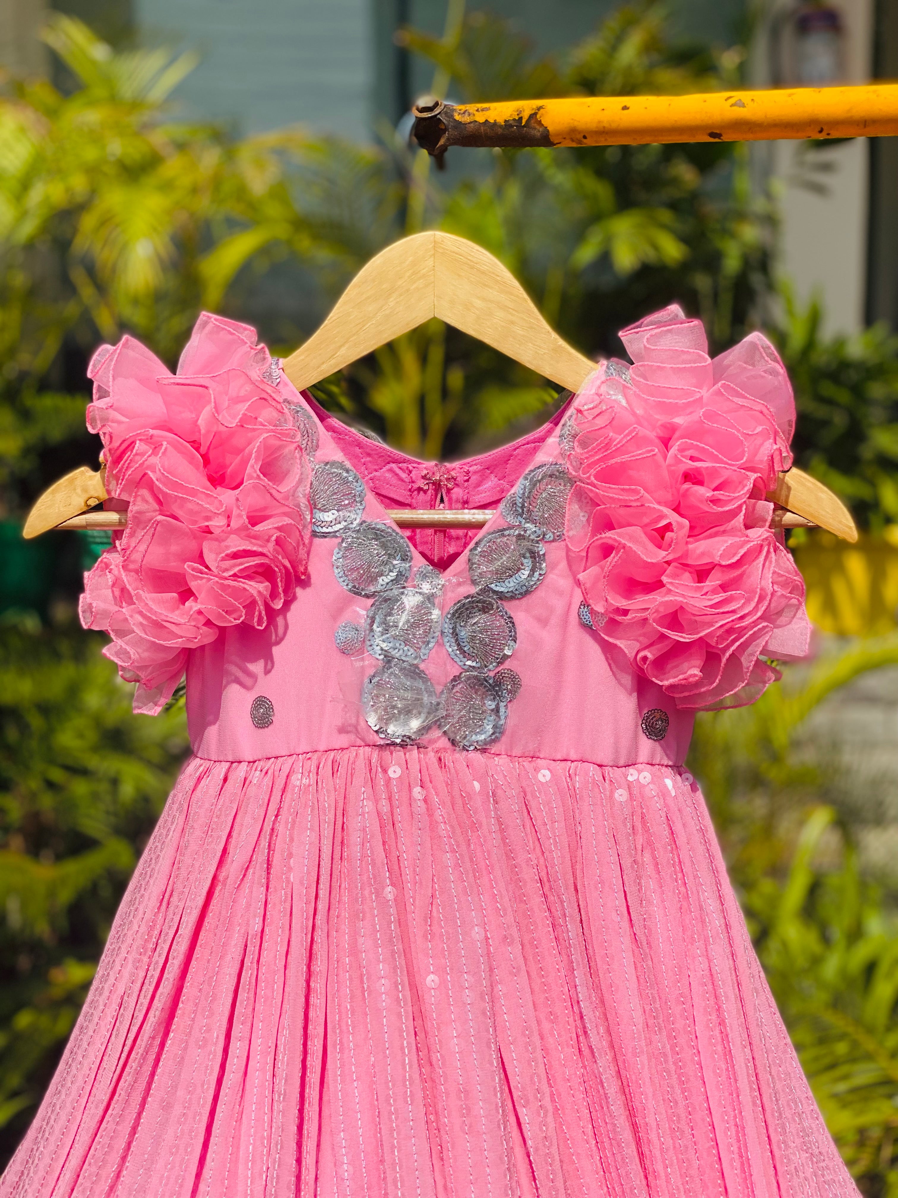 Baby Pink Ruffle & Bow Gown | Party Wear | Lakhina Couture - Look 3