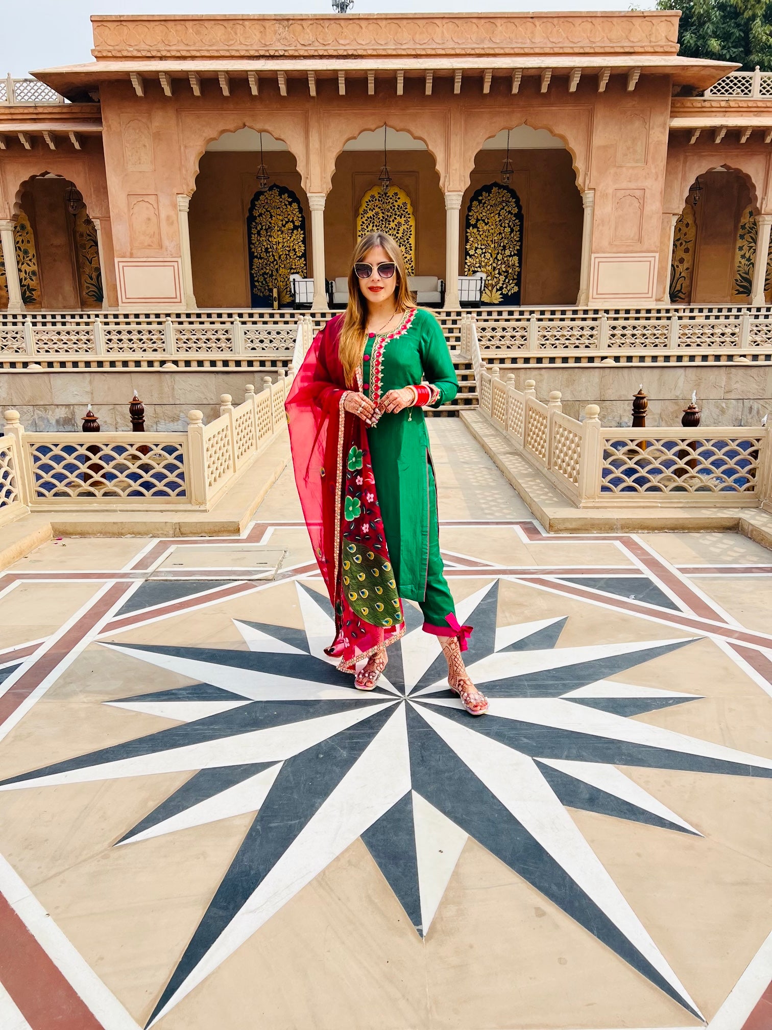 Wine Hand Painted Organza Dupatta