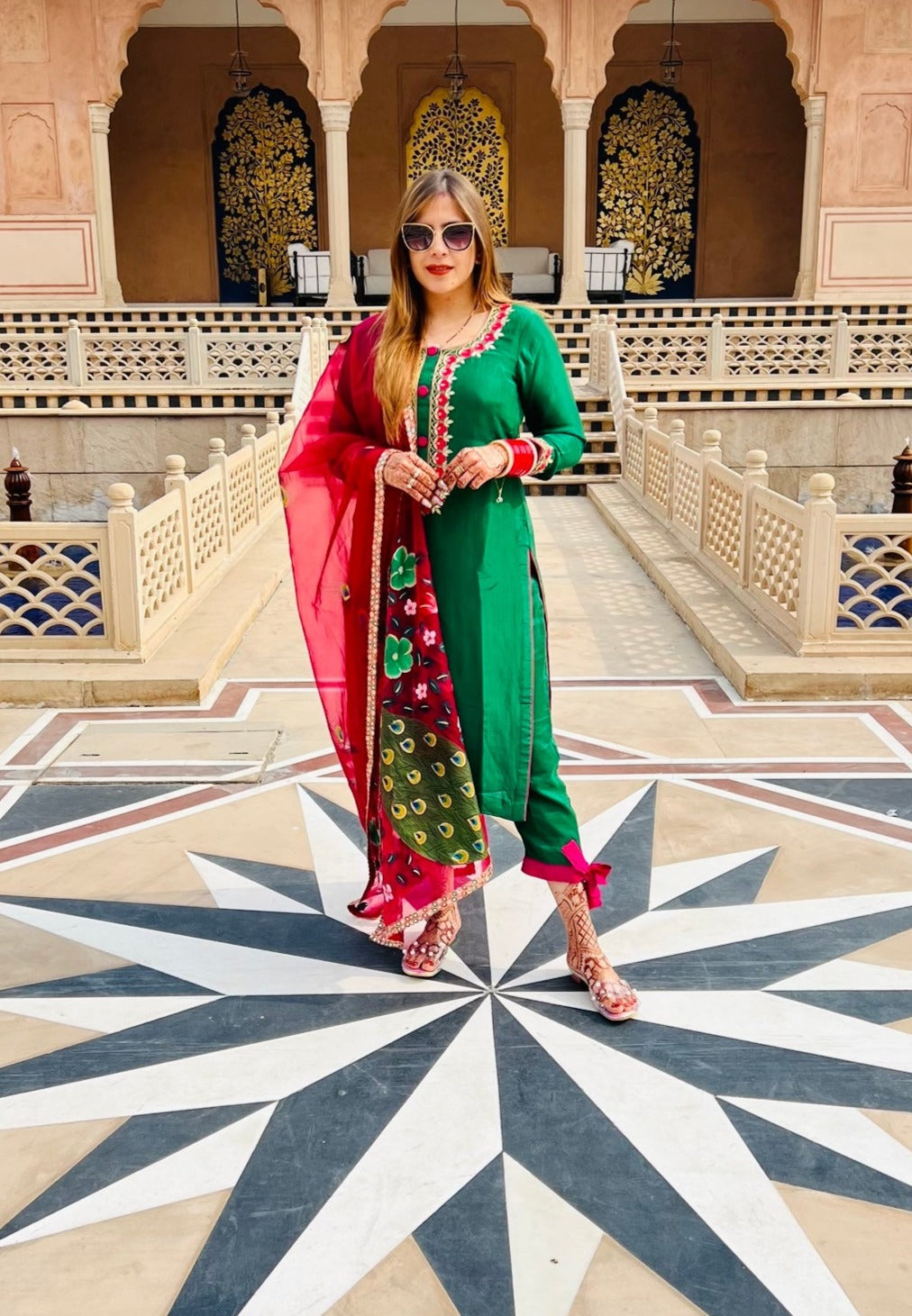 Bottle Green Embroidered Suit