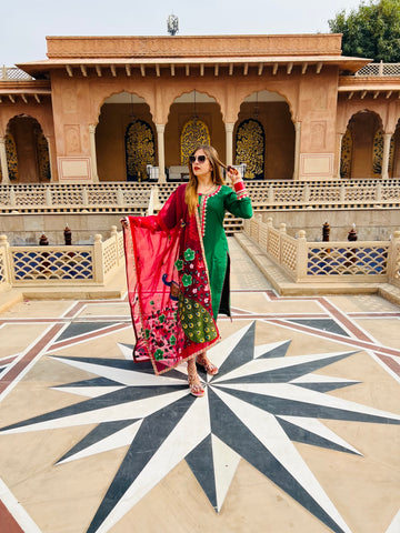 Wine Hand Painted Organza Dupatta