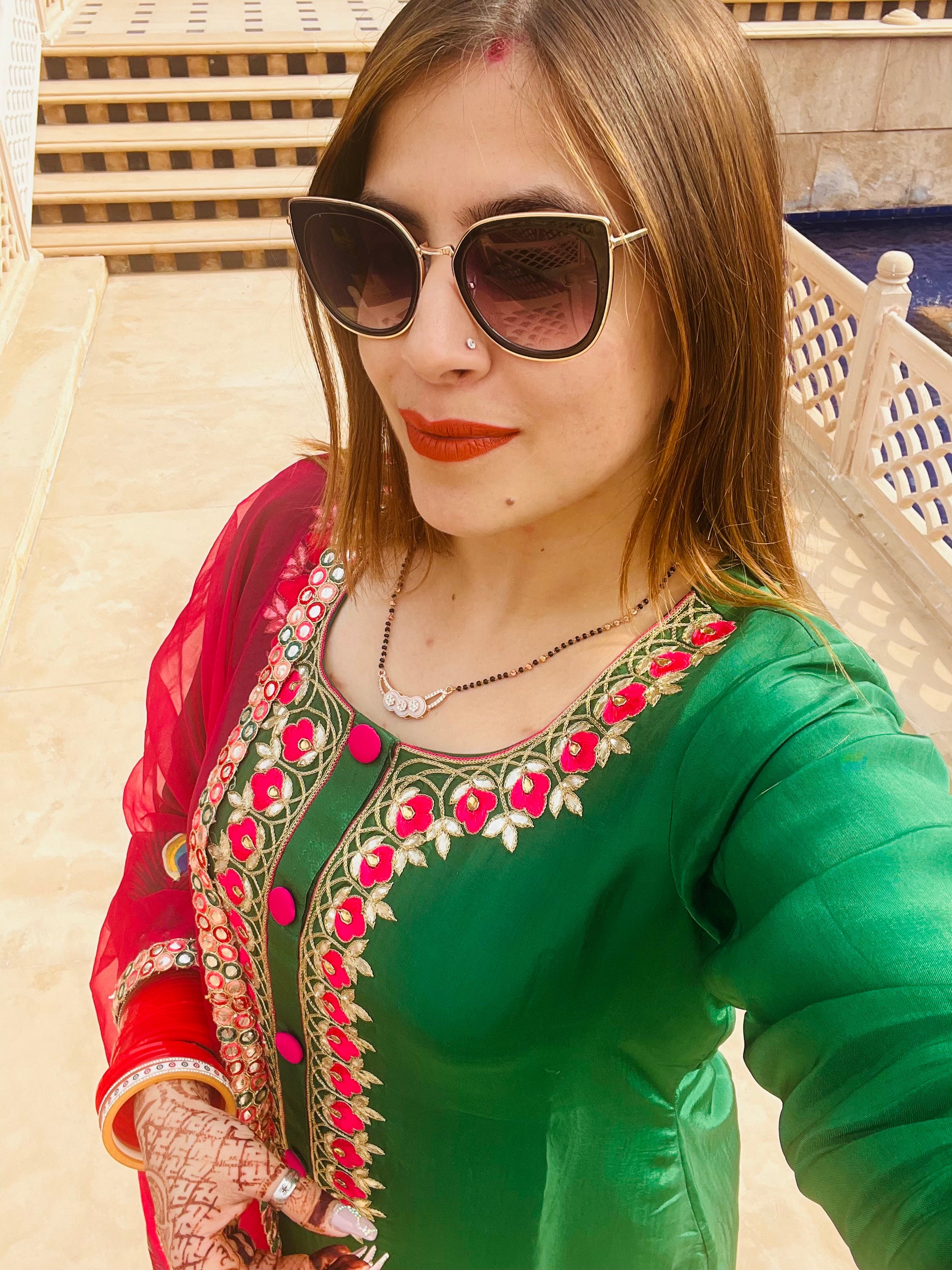 Bottle Green Embroidered Suit