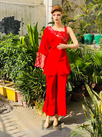 Red Embroidered Co-Ord Set