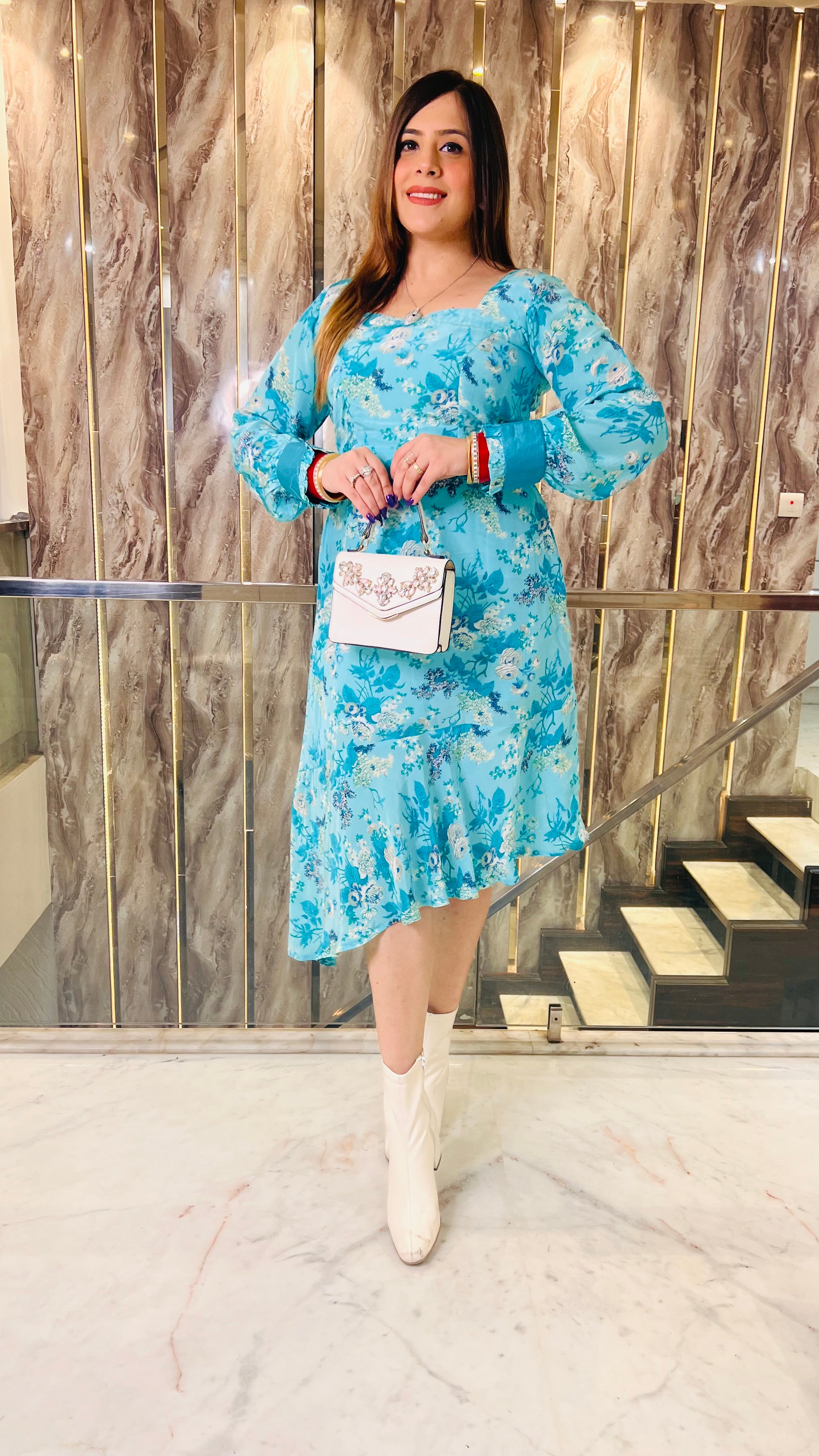 Sky Teal Crepe Midi