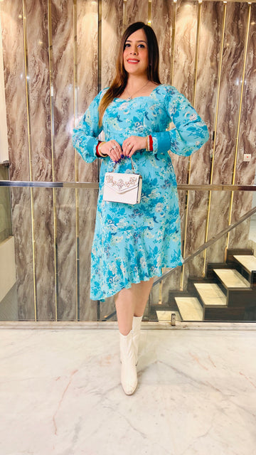 Sky Teal Crepe Midi