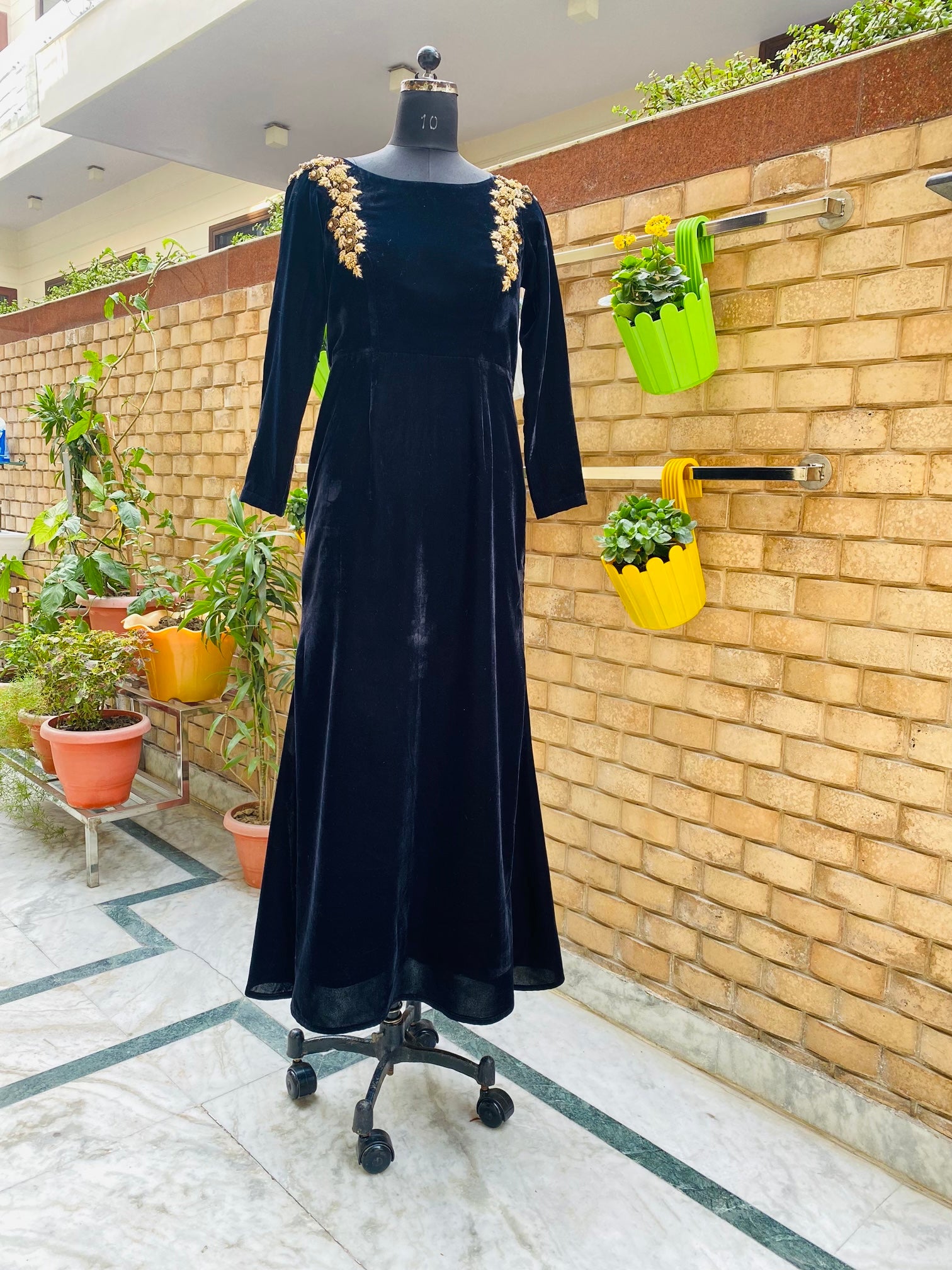 Black Velvet Embroidered gown