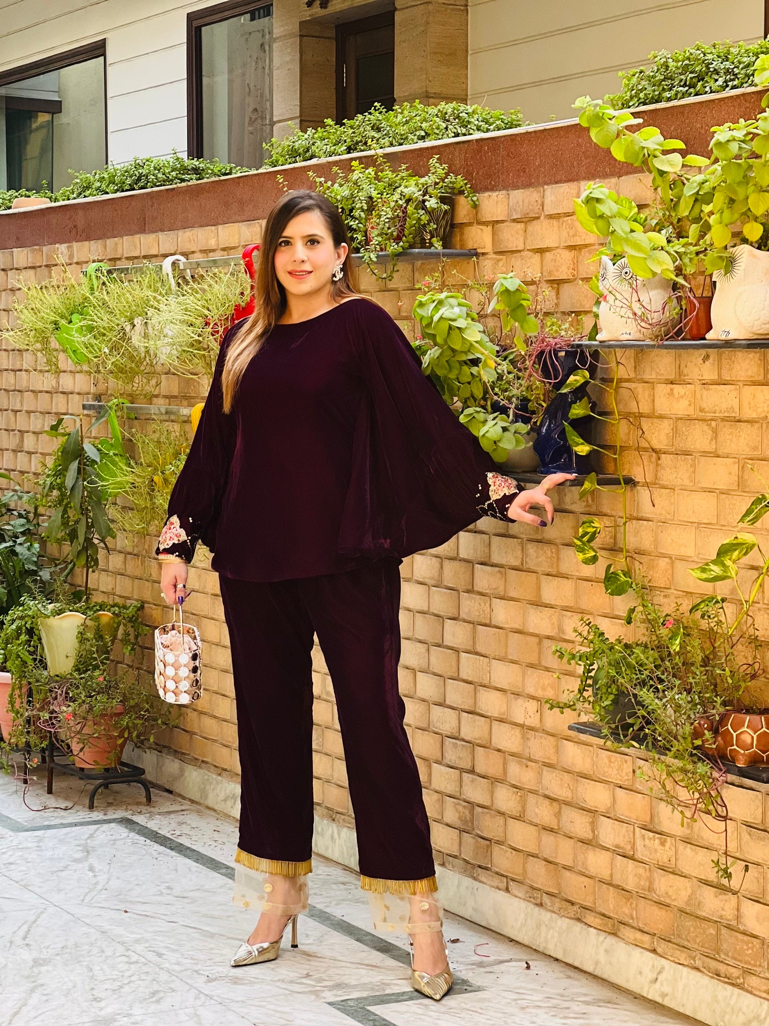 Wine Velvet Co-Ord Set