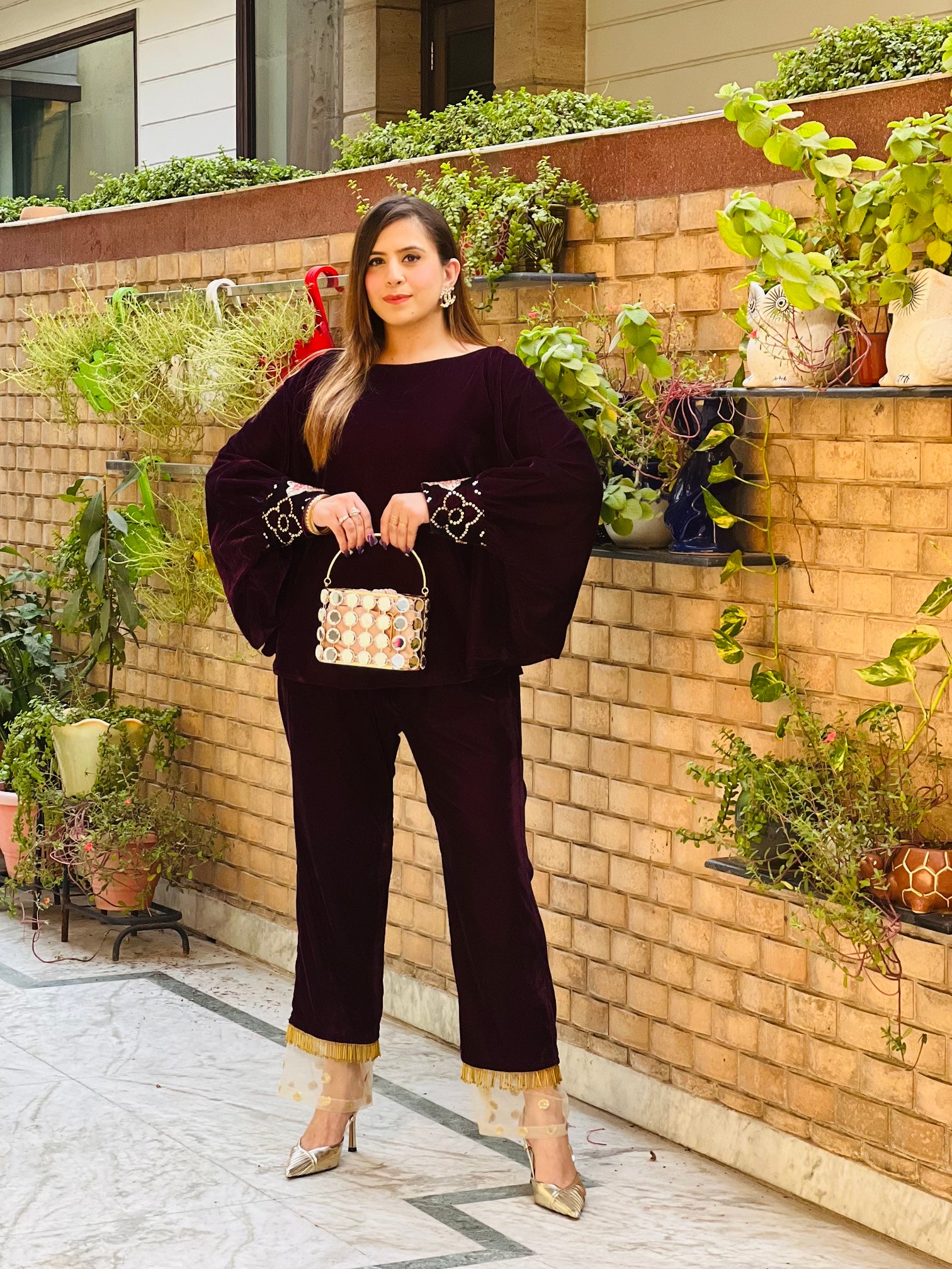 Wine Velvet Co-Ord Set