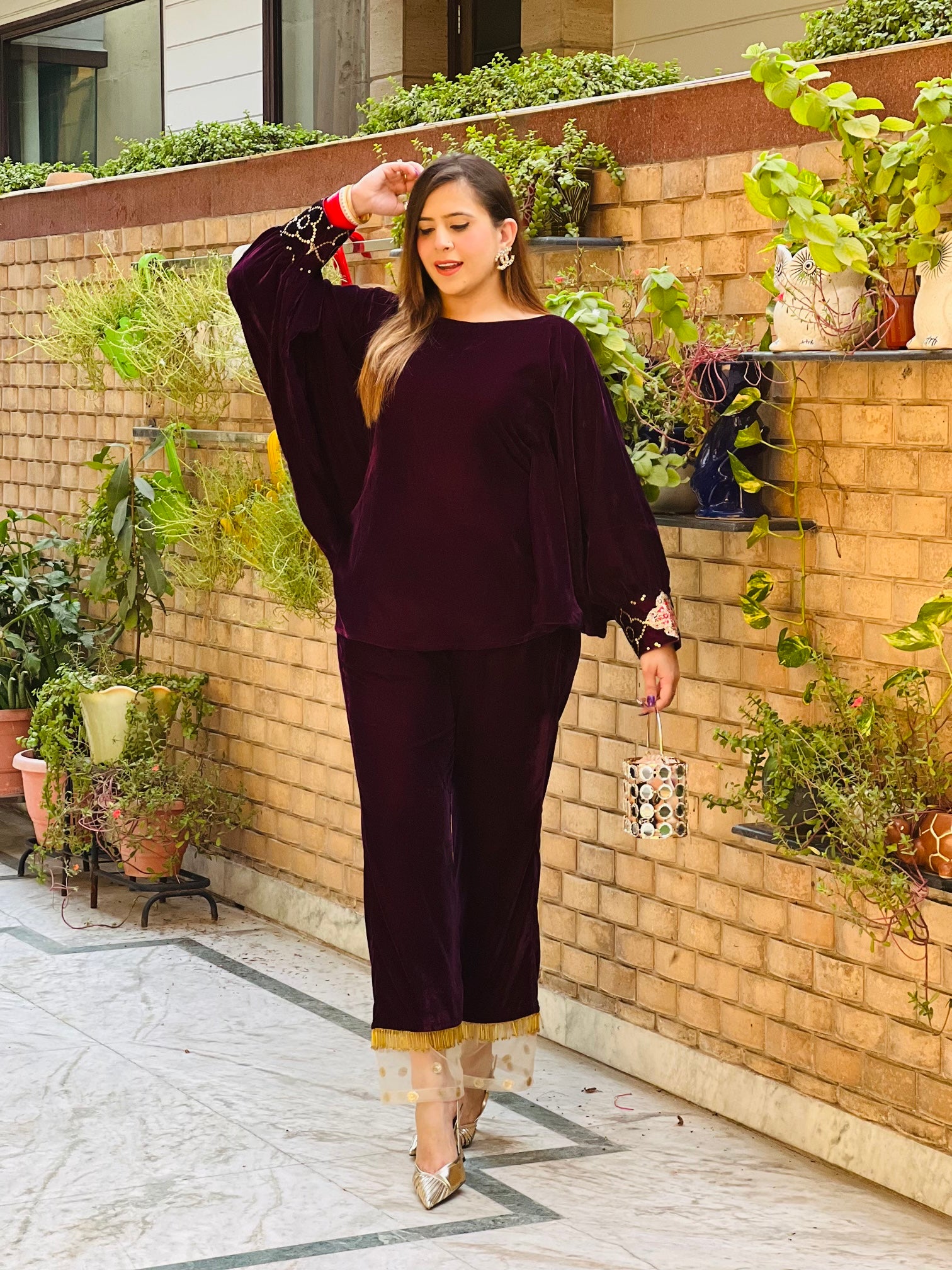 Wine Velvet Co-Ord Set