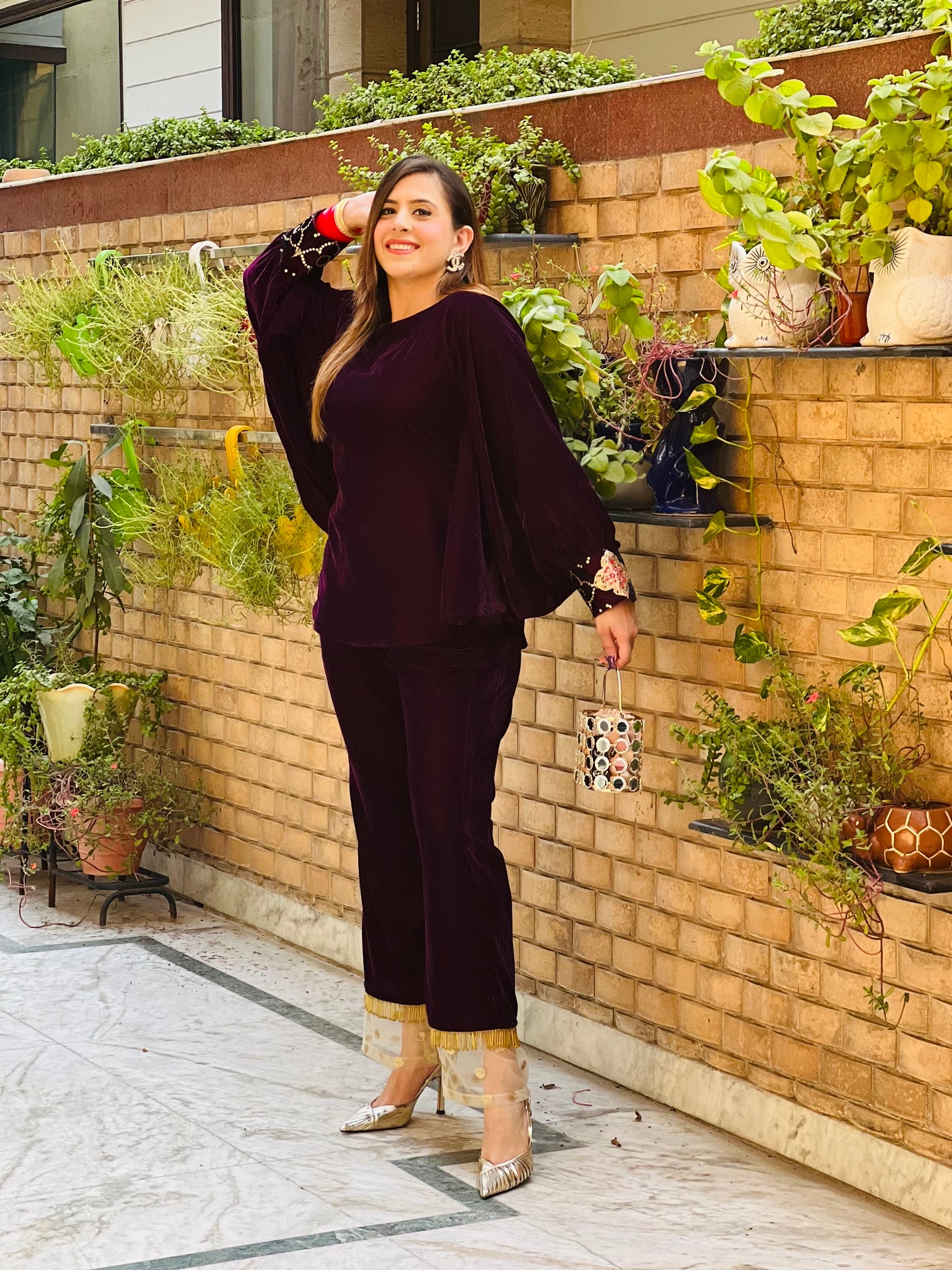 Wine Velvet Co-Ord Set