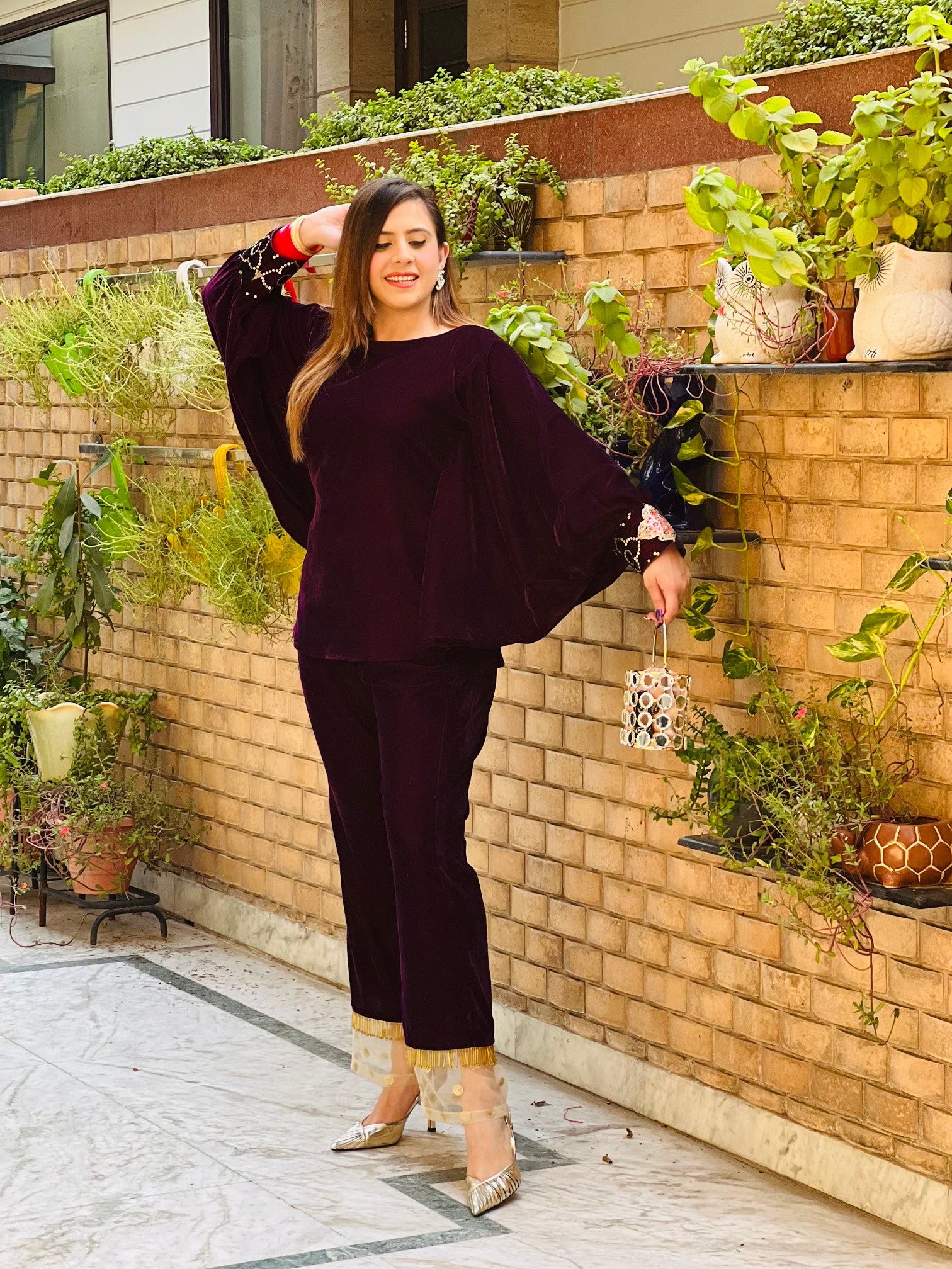 Wine Velvet Co-Ord Set