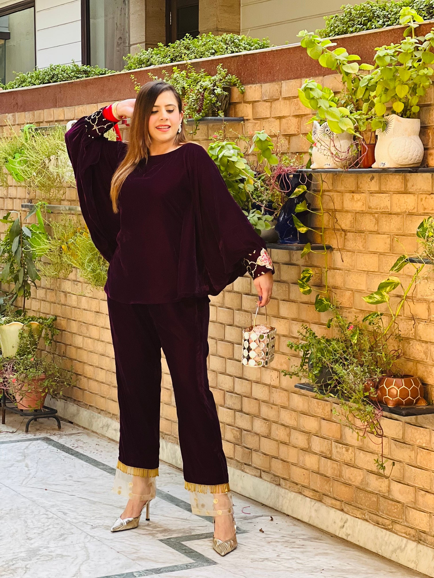 Wine Velvet Co-Ord Set