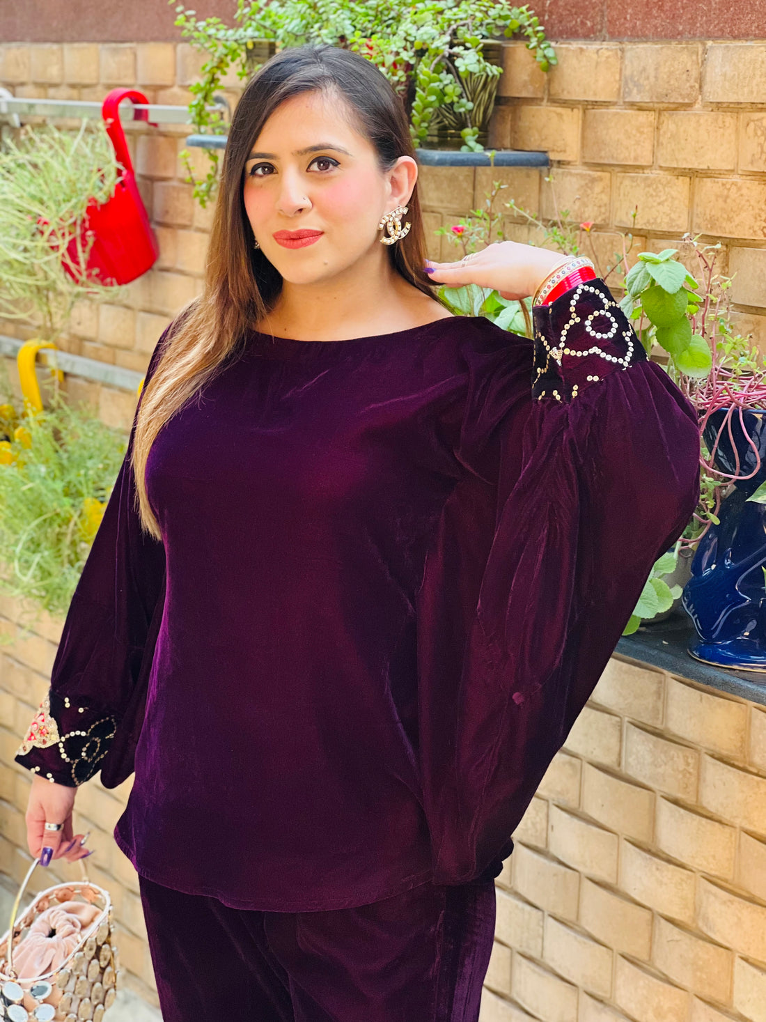 Wine Velvet Co-Ord Set