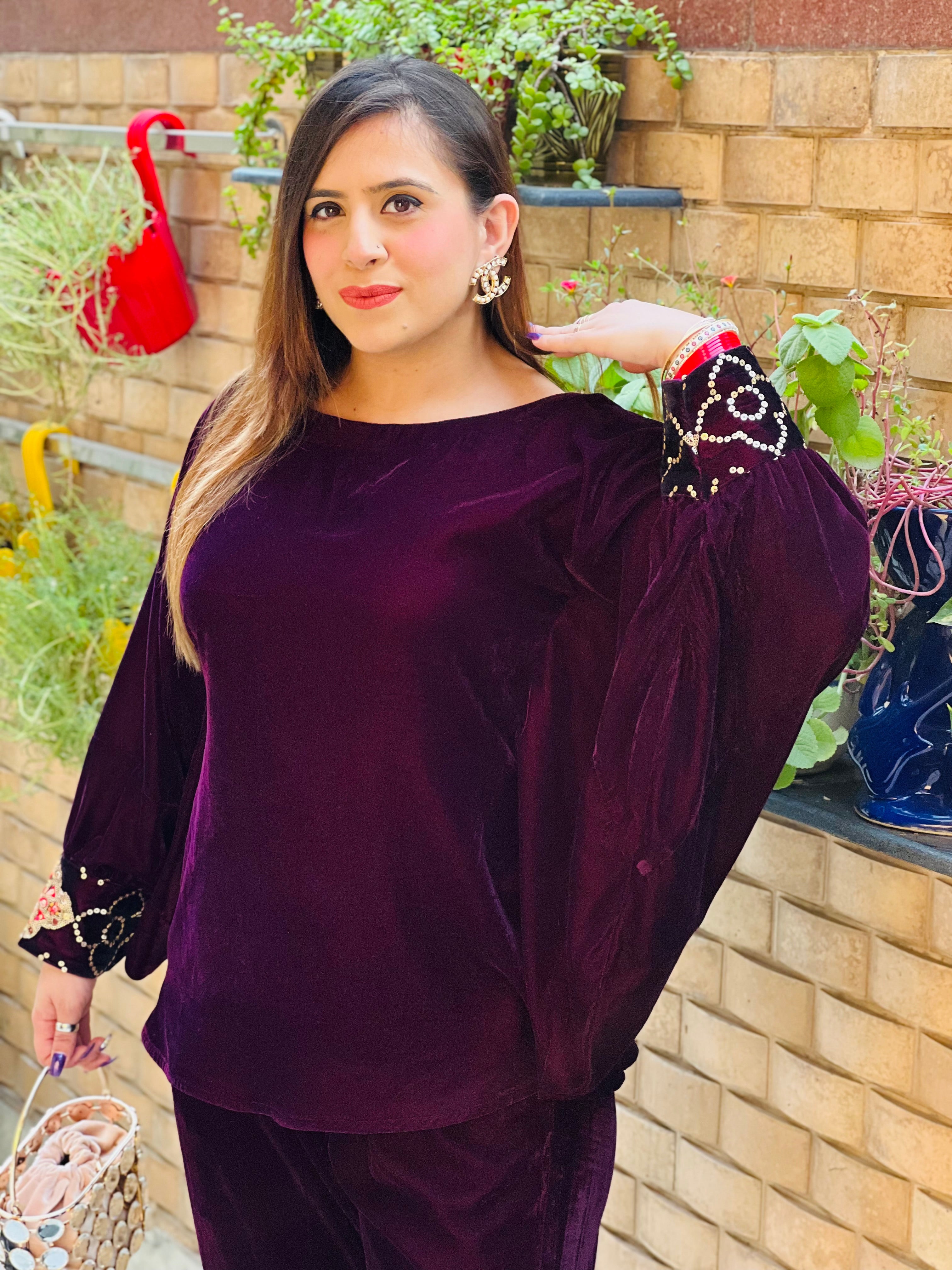 Wine Velvet Co-Ord Set