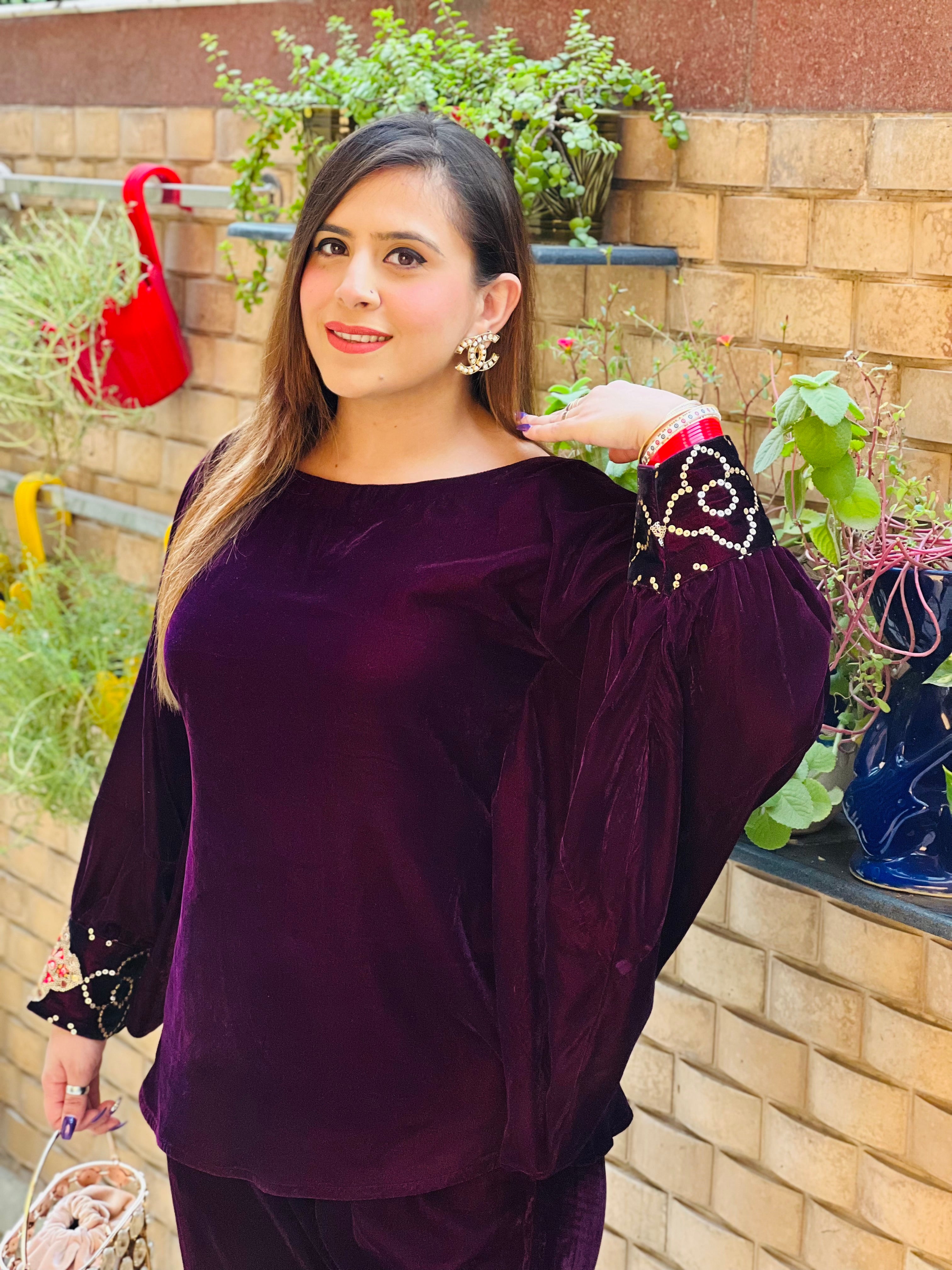 Wine Velvet Co-Ord Set