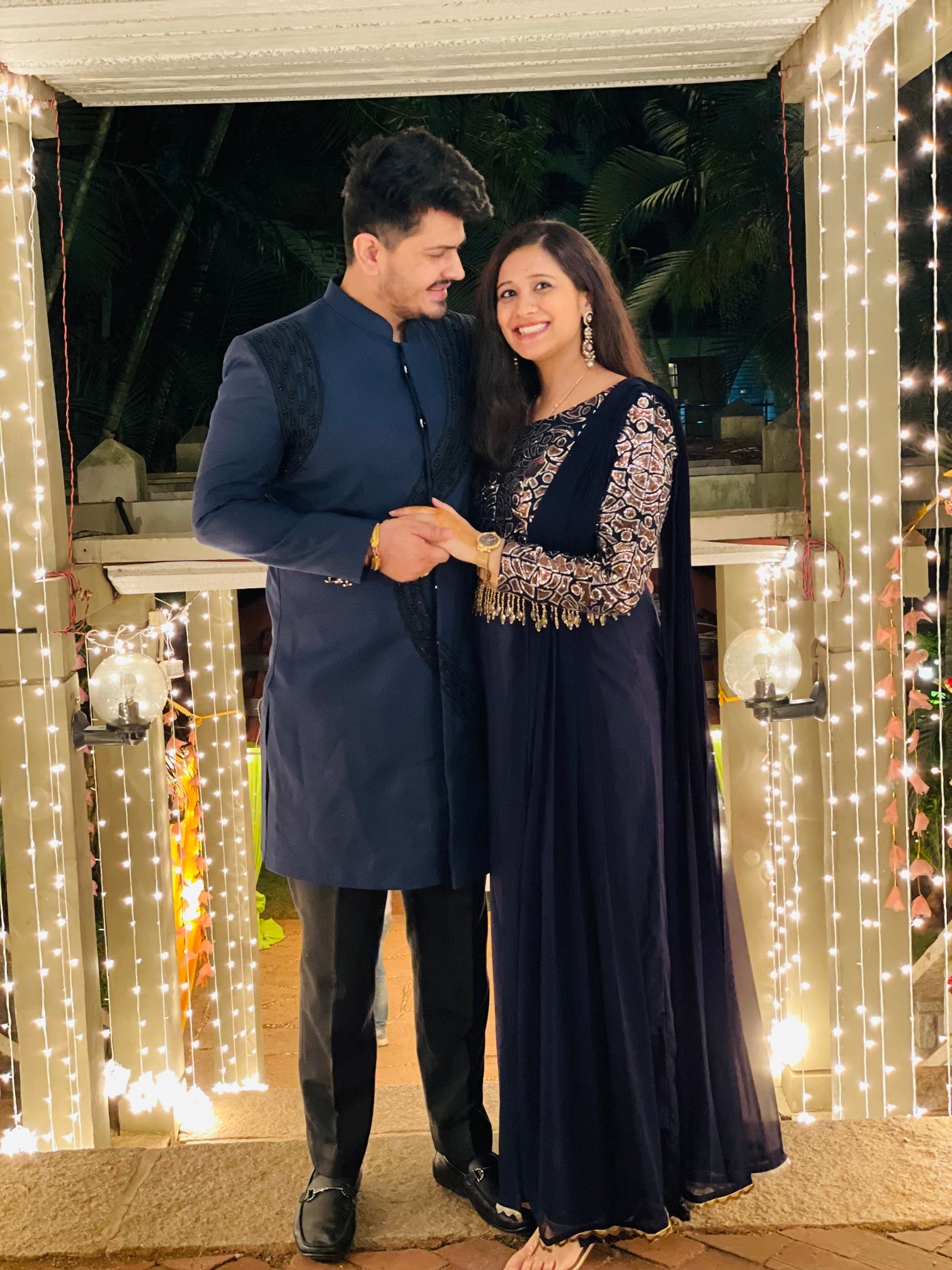 Navy Blue  Sparkling Drape Without Belt