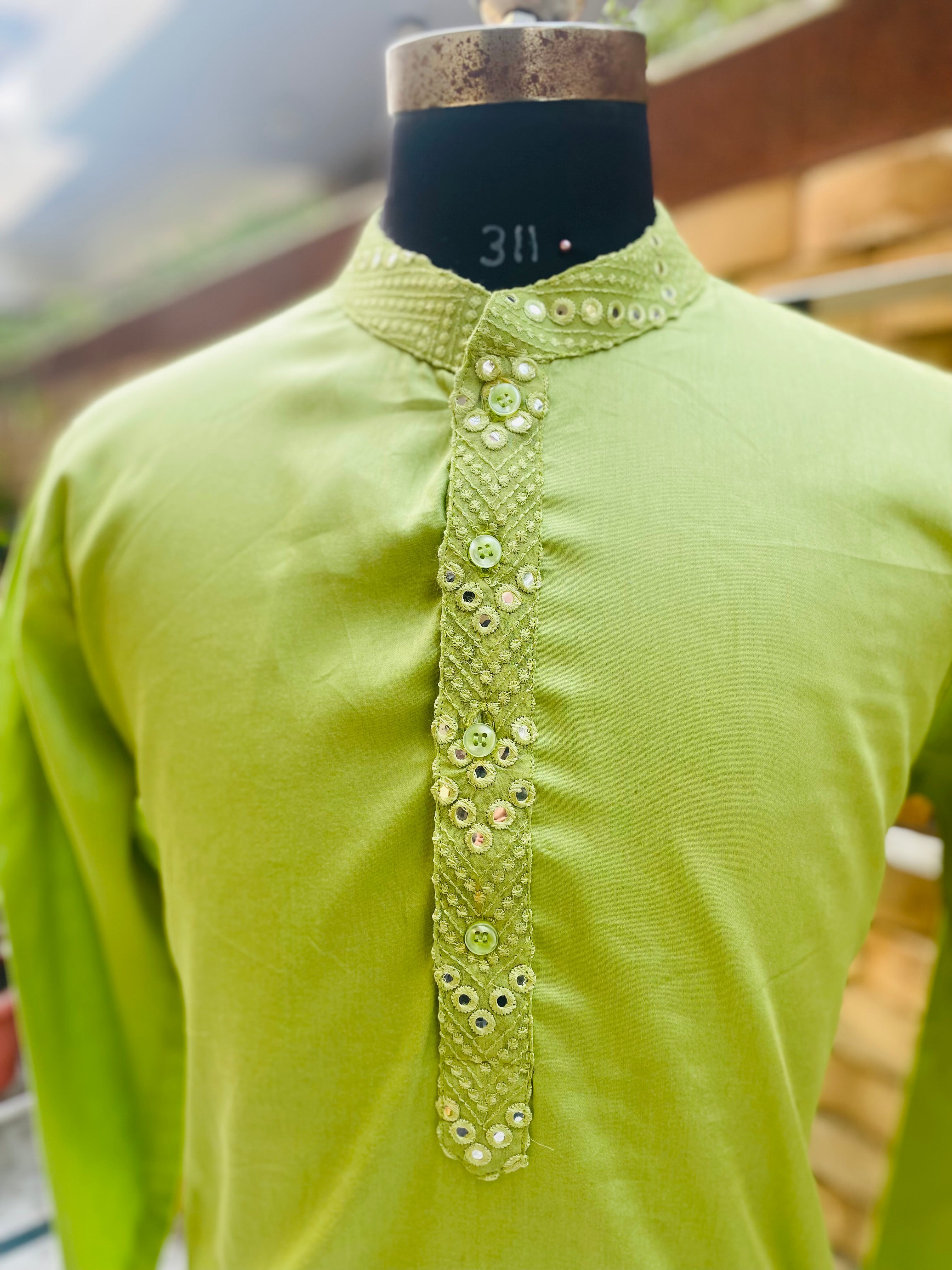 Menswear Pista Green Kurta Pajama