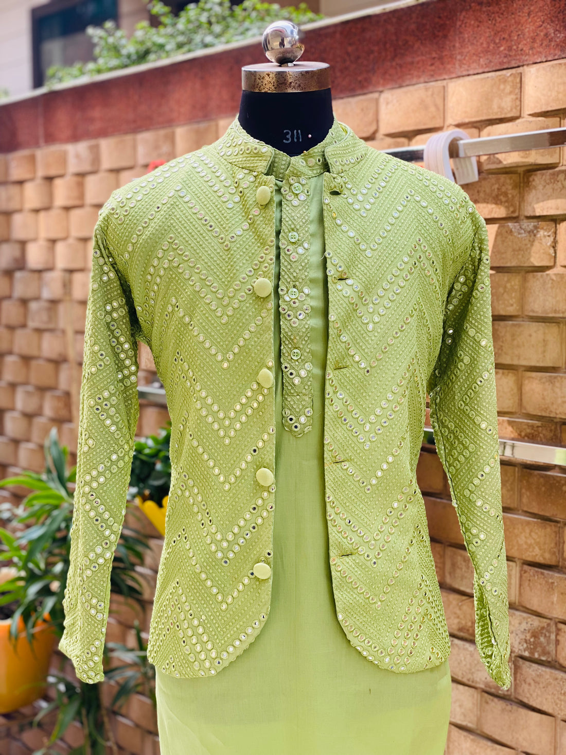 Menswear Pista Green Kurta Pajama