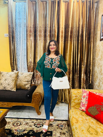 Bottle Green Floral Embroidered Top