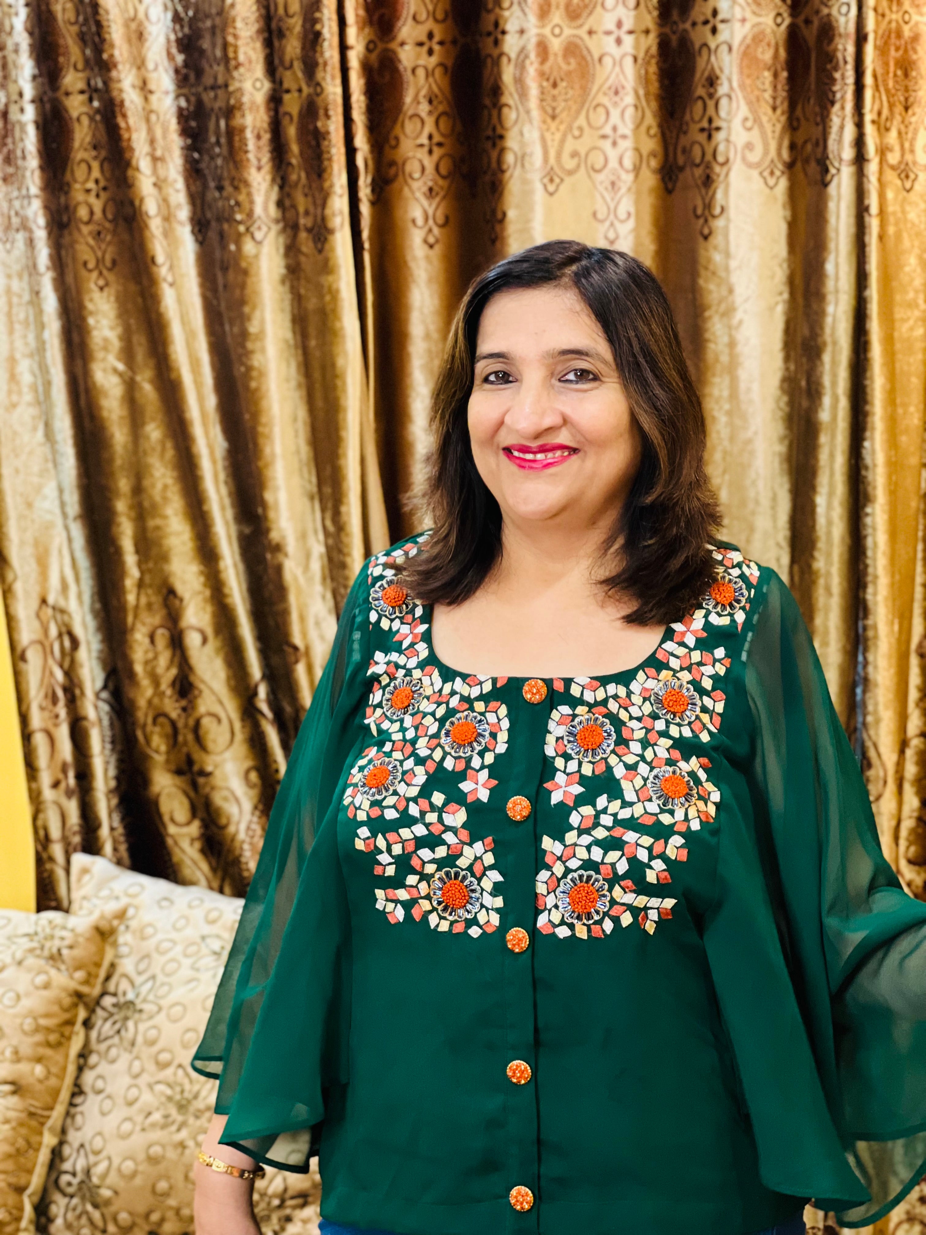 Bottle Green Floral Embroidered Top