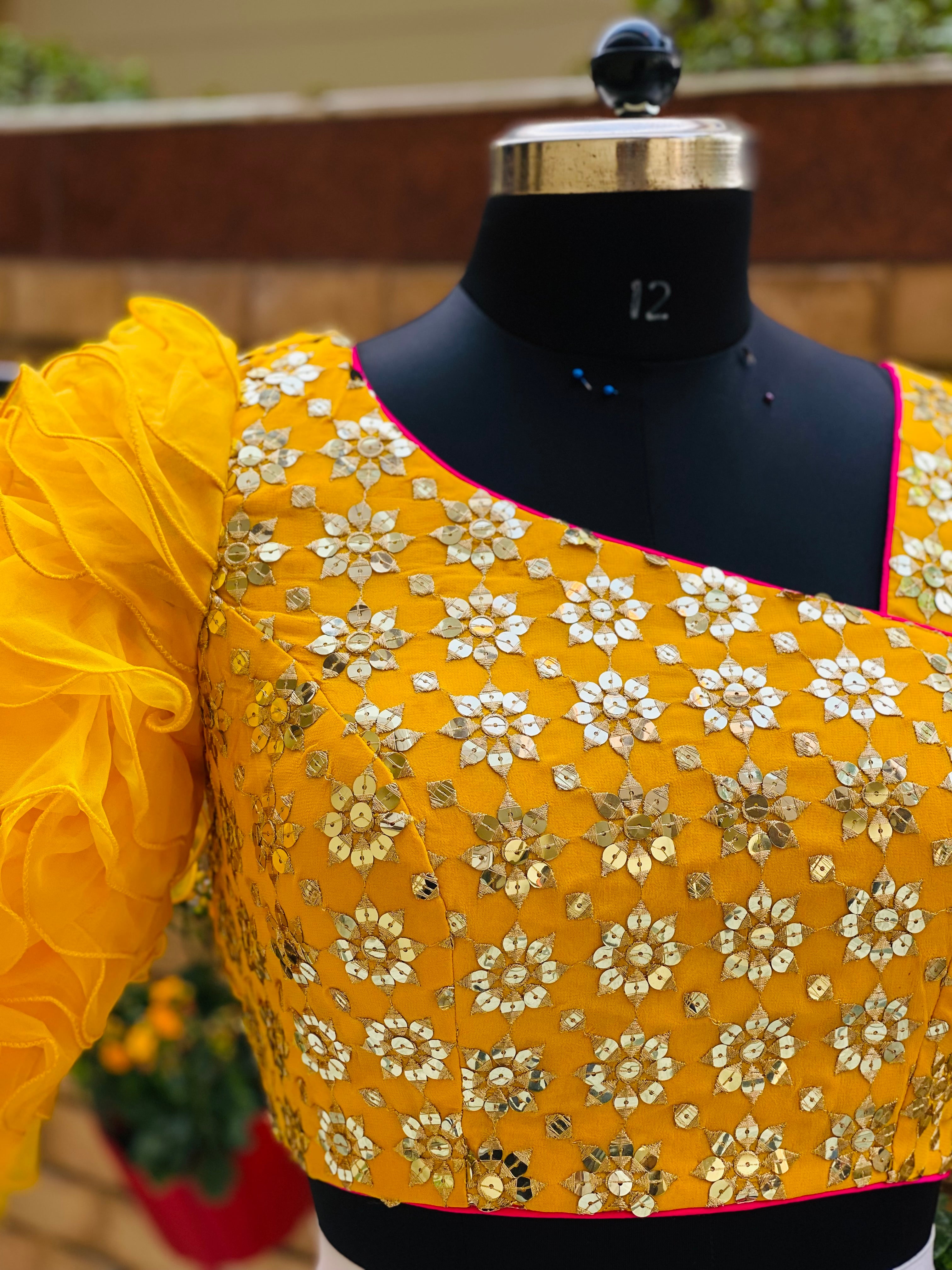 Yellow Ruffled Sleeves Blouse – Lakhina Couture