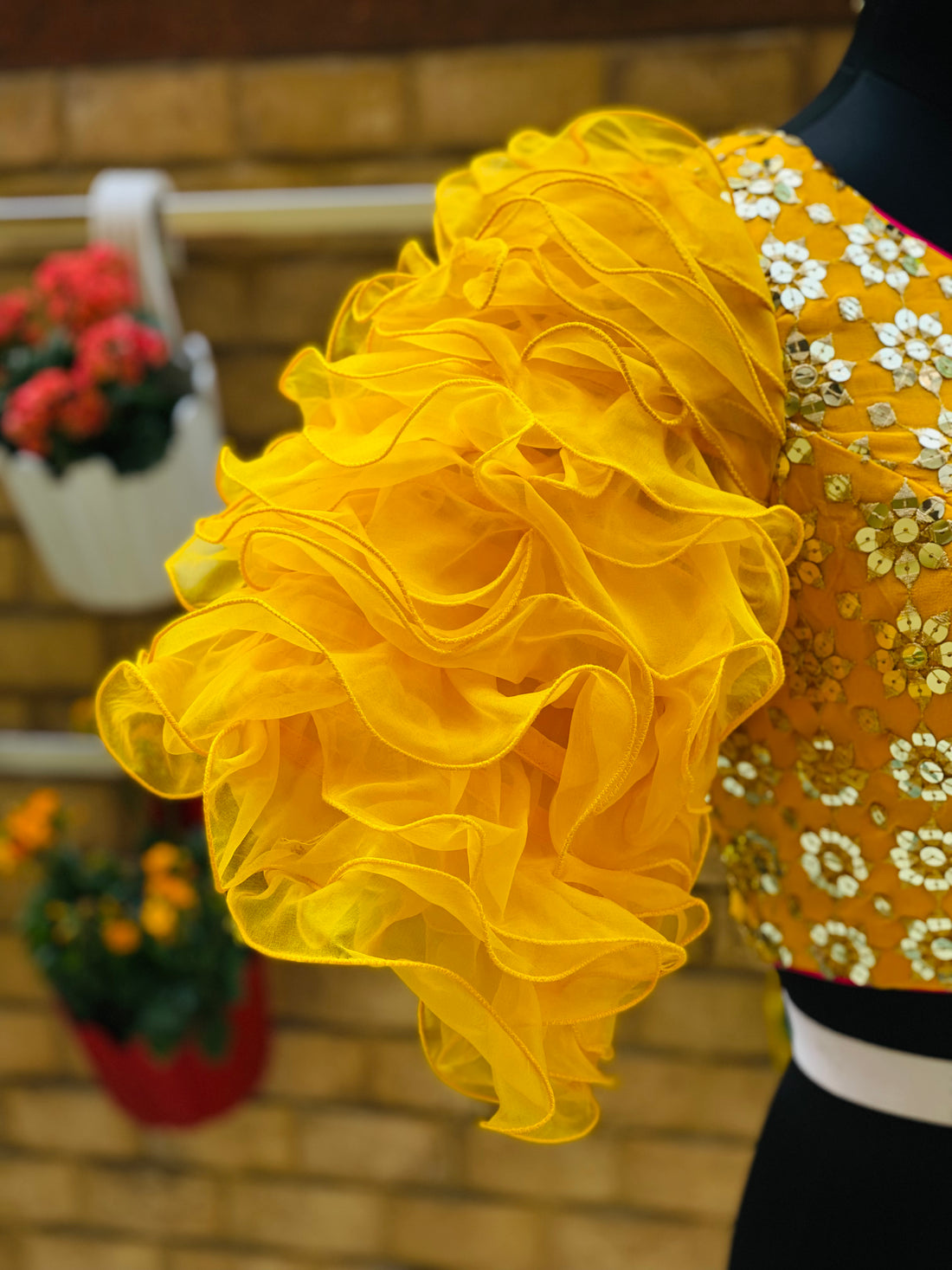Yellow Ruffled Sleeves Blouse
