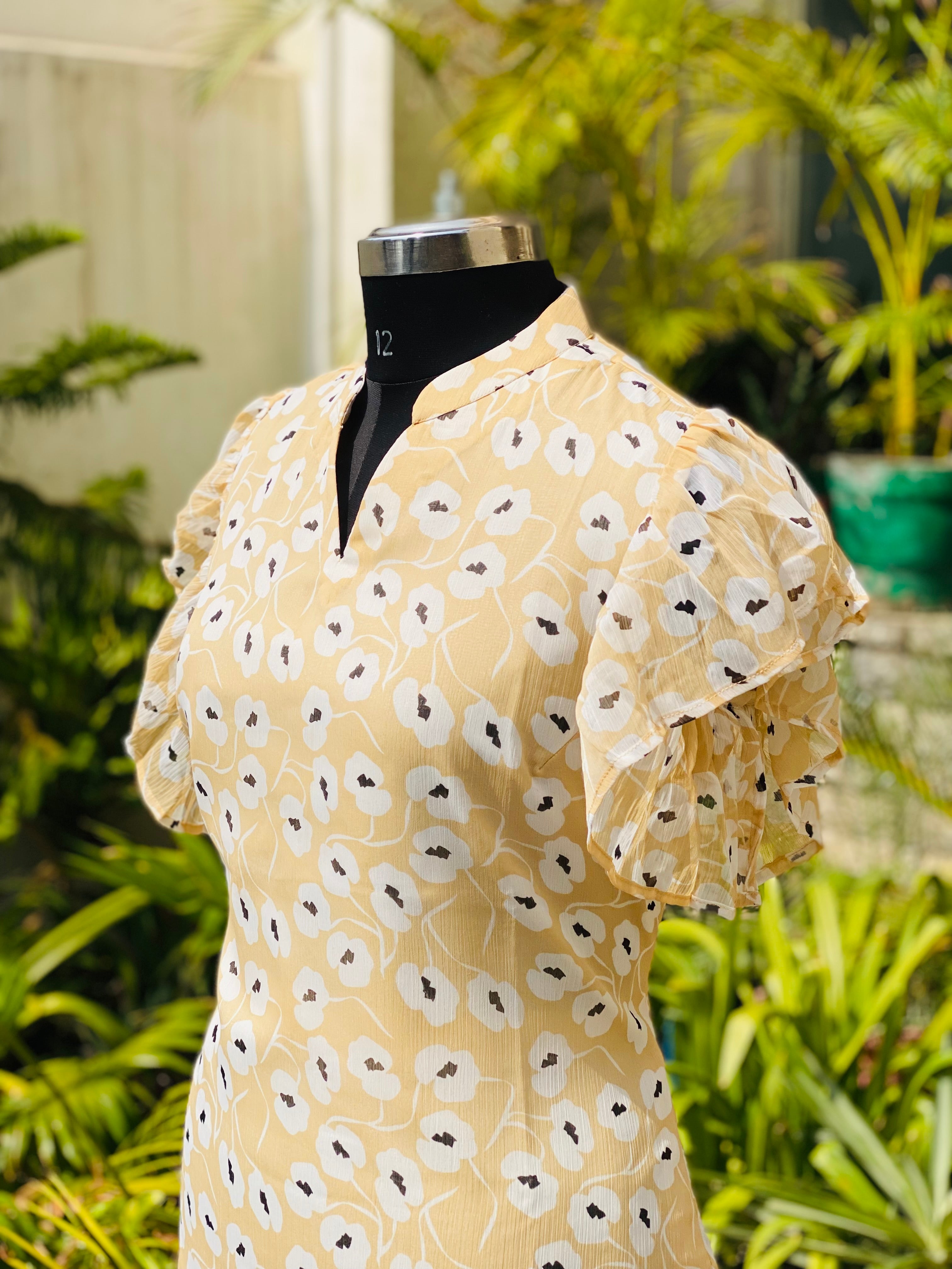 Beige Floral Schiffon Top