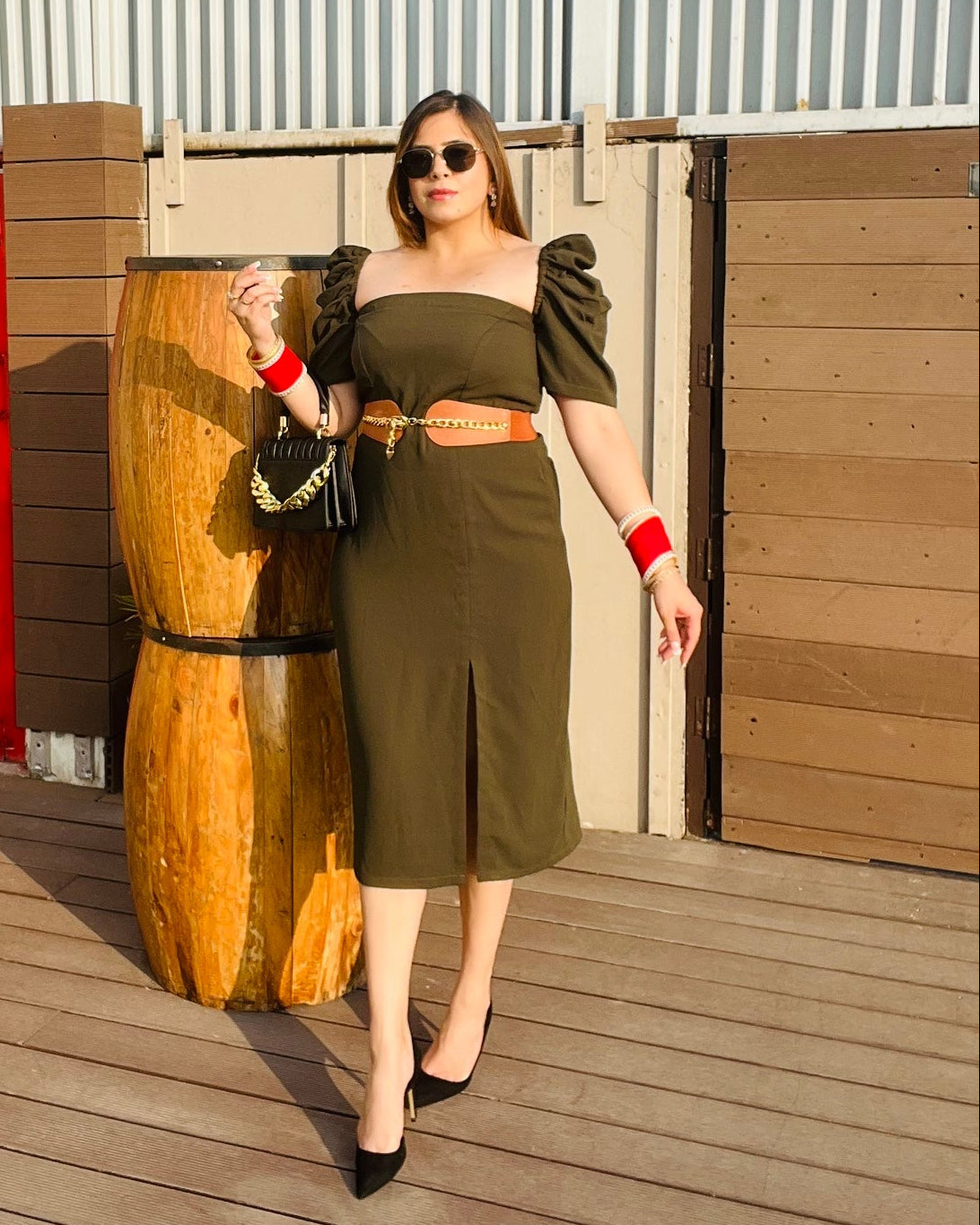 Olive Solid Midi