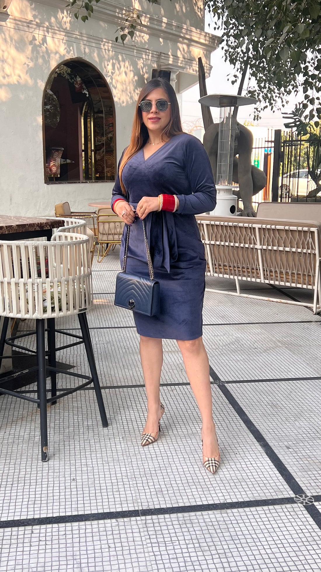 Navy Blue Velvet Dress