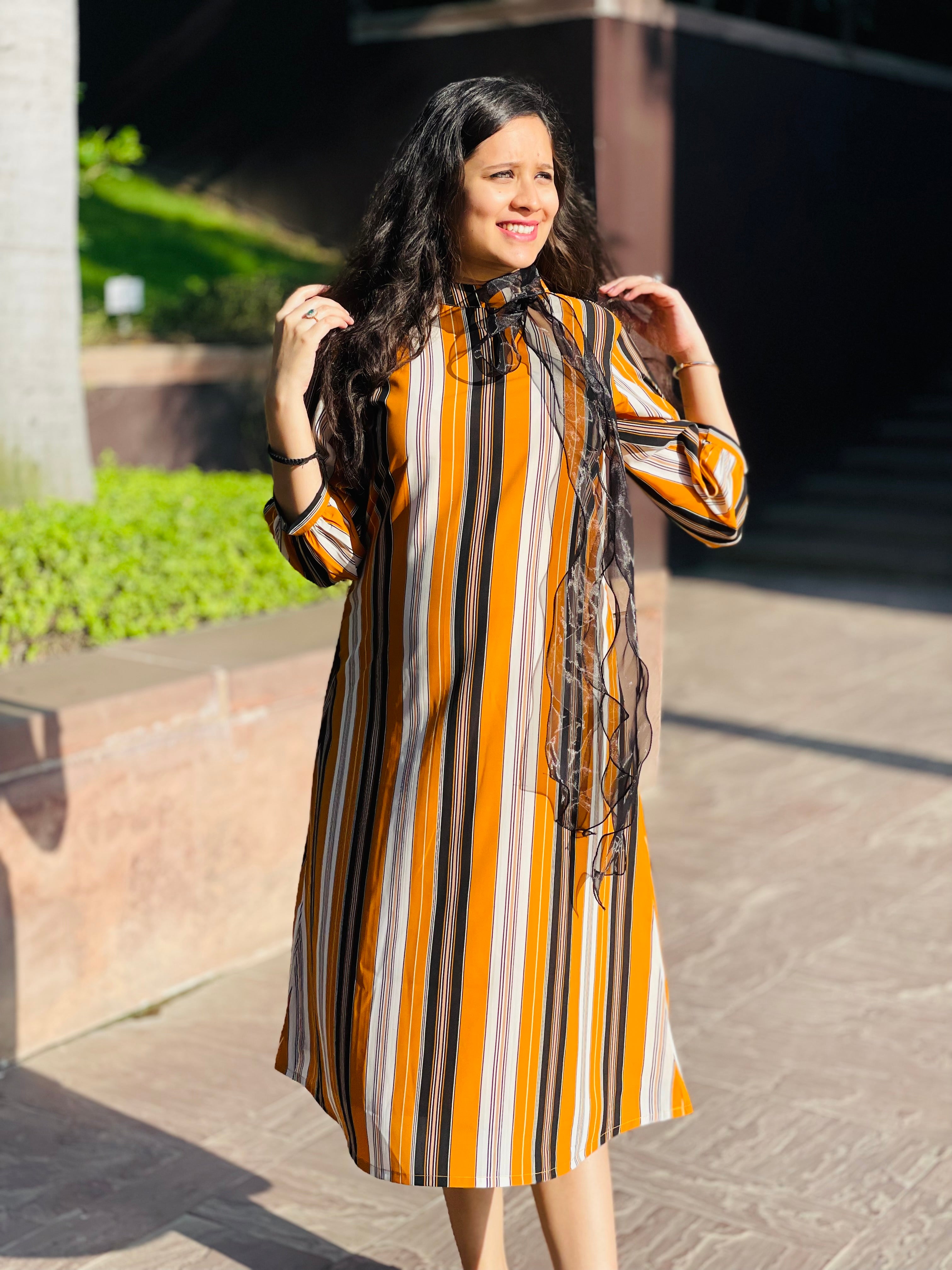 Multi Yellow Stripes Midi