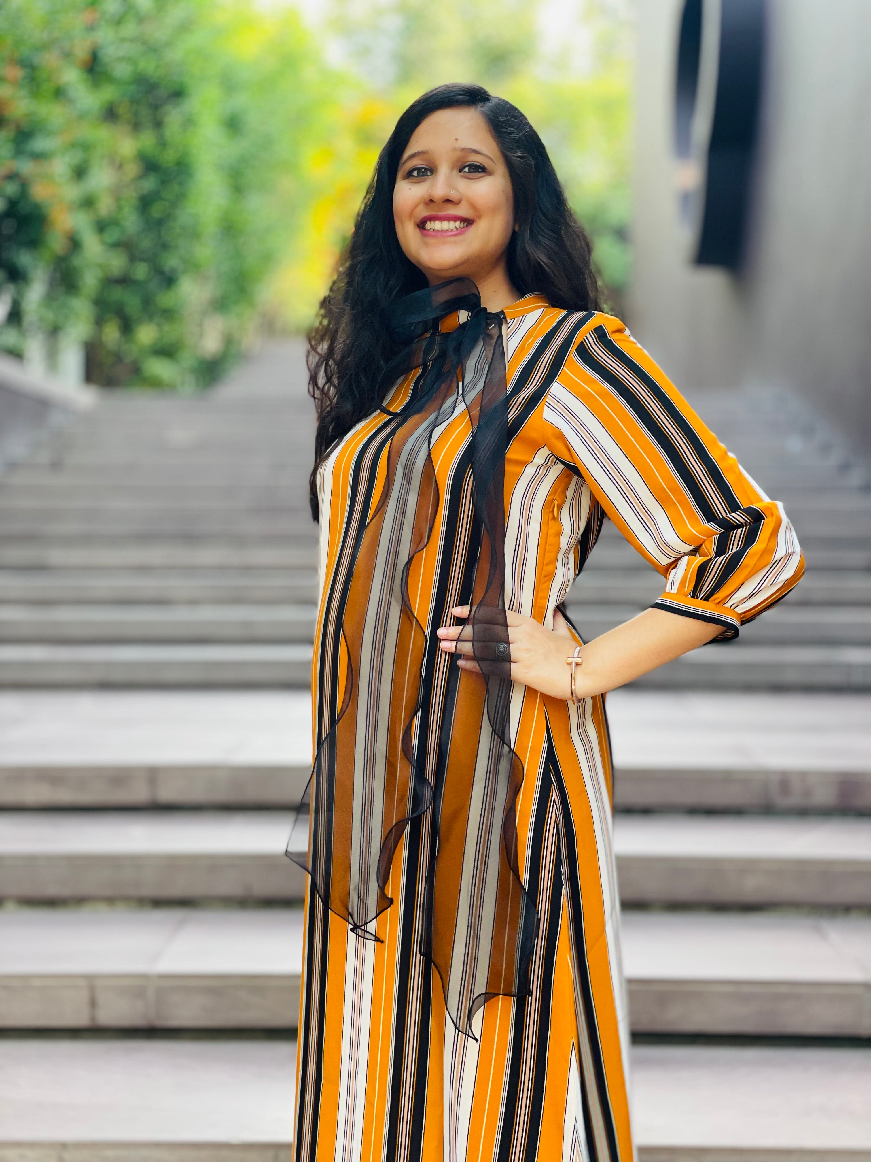 Multi Yellow Stripes Midi
