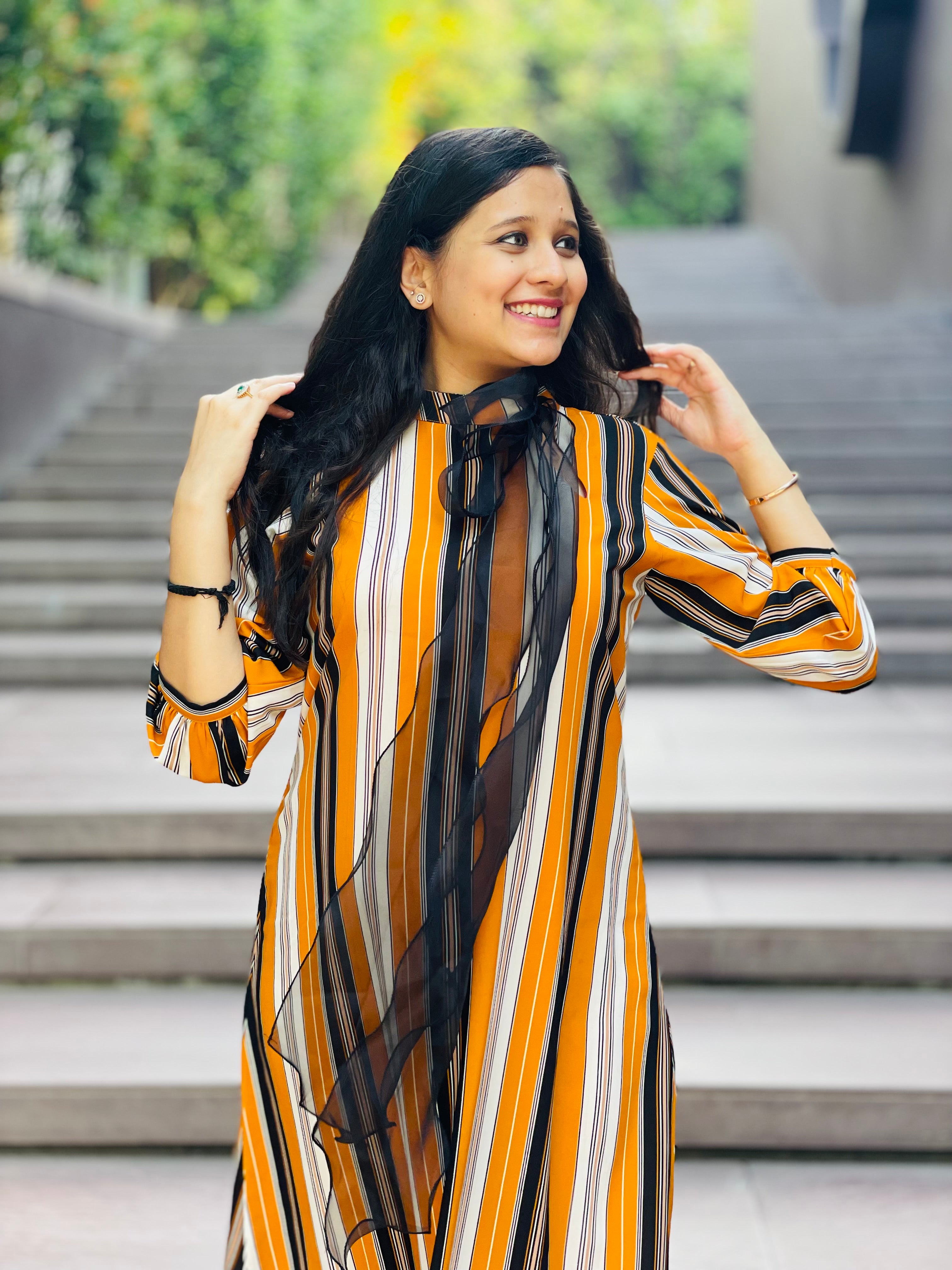 Multi Yellow Stripes Midi
