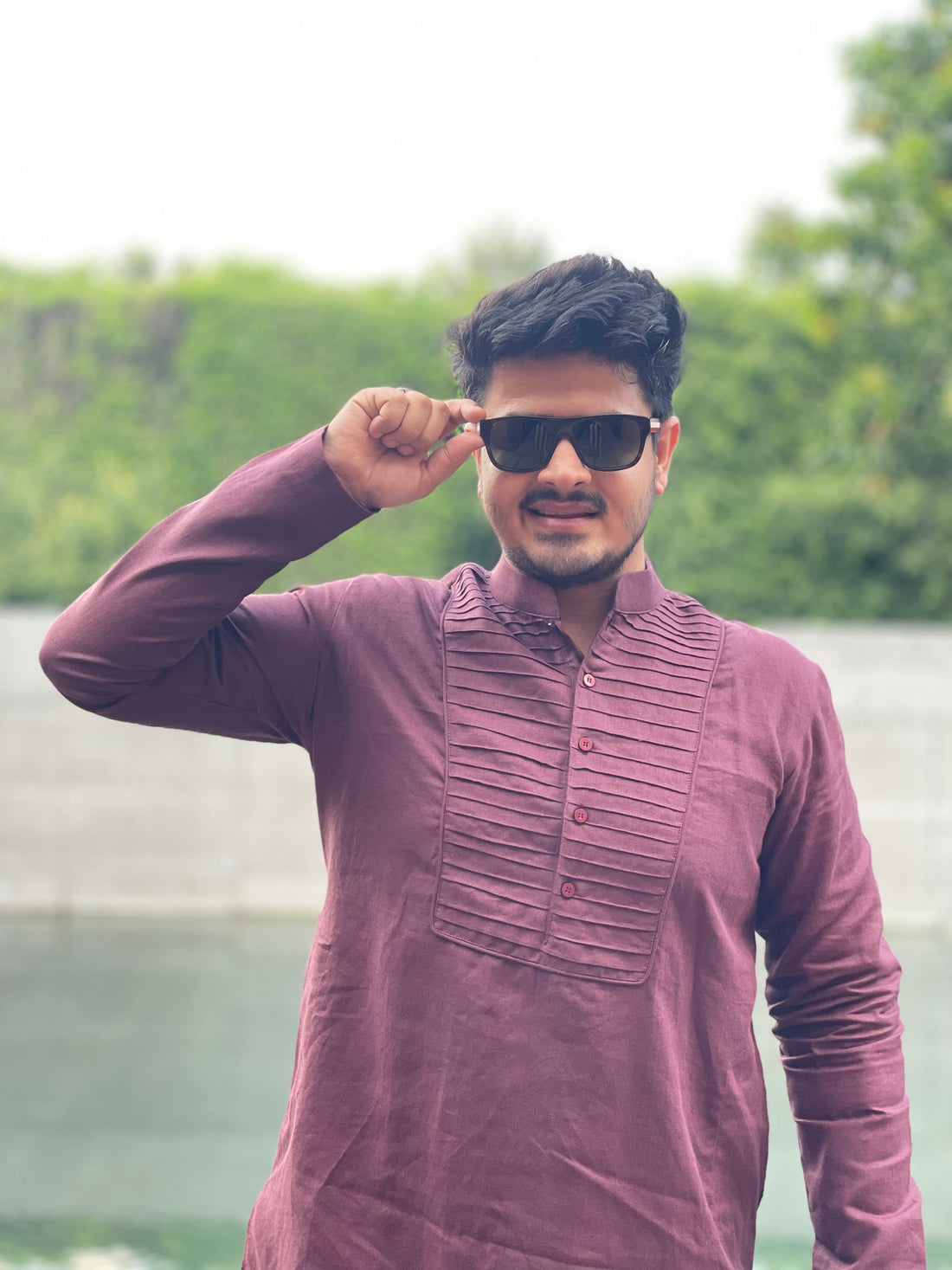 Menswear Wine Kurta With Pants