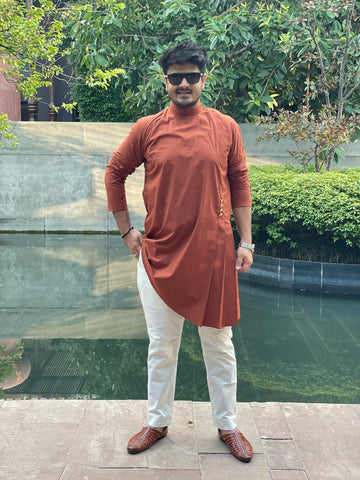 Menswear Rust Kurta With Pants