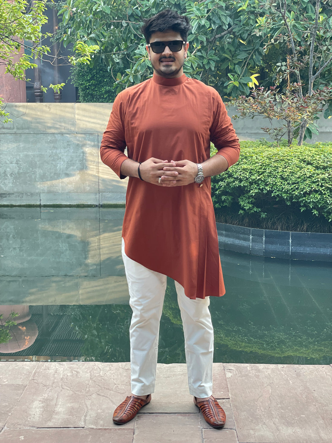 Menswear Rust Kurta With Pants