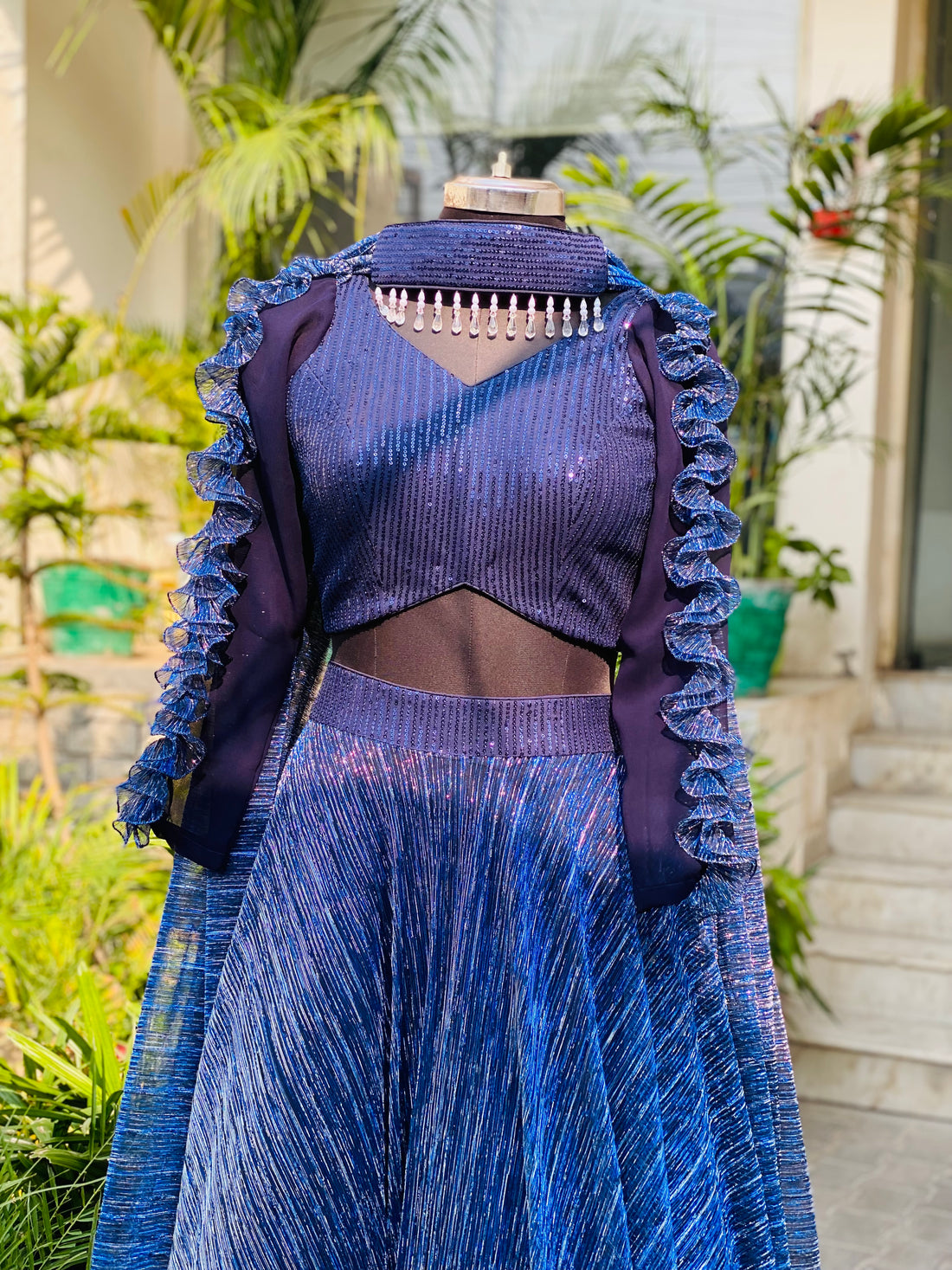 Navy Blue Shimmer Lehenga