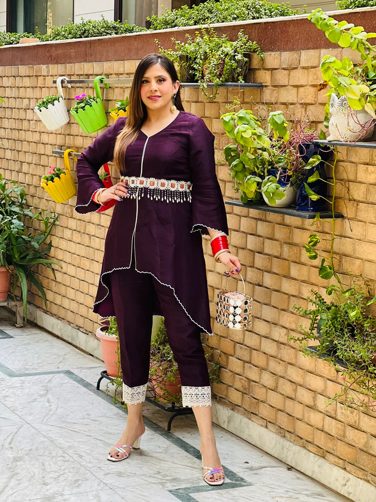 Wine Scallop Co-Ord With Belt