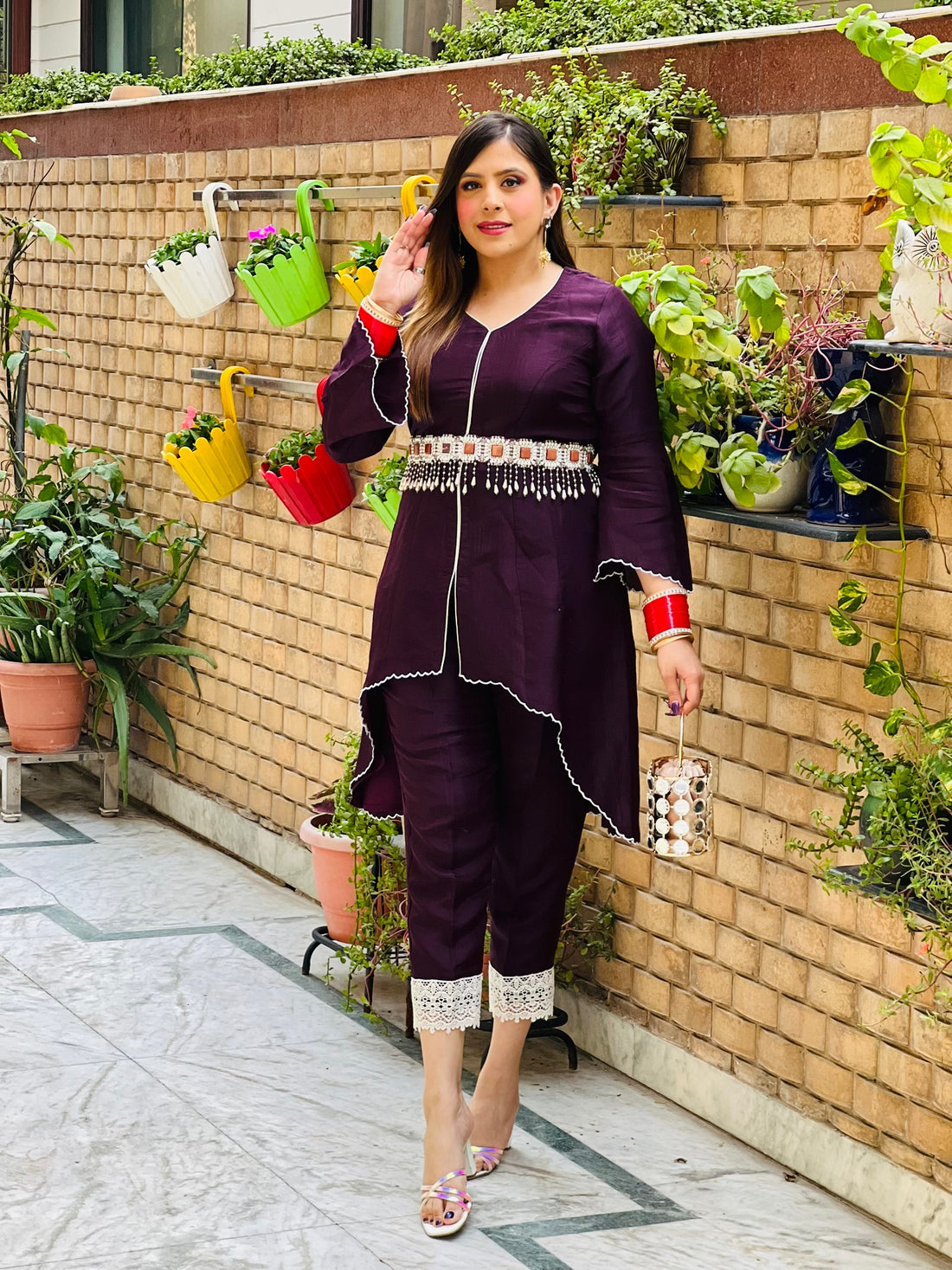 Wine Scallop Co-Ord With Belt