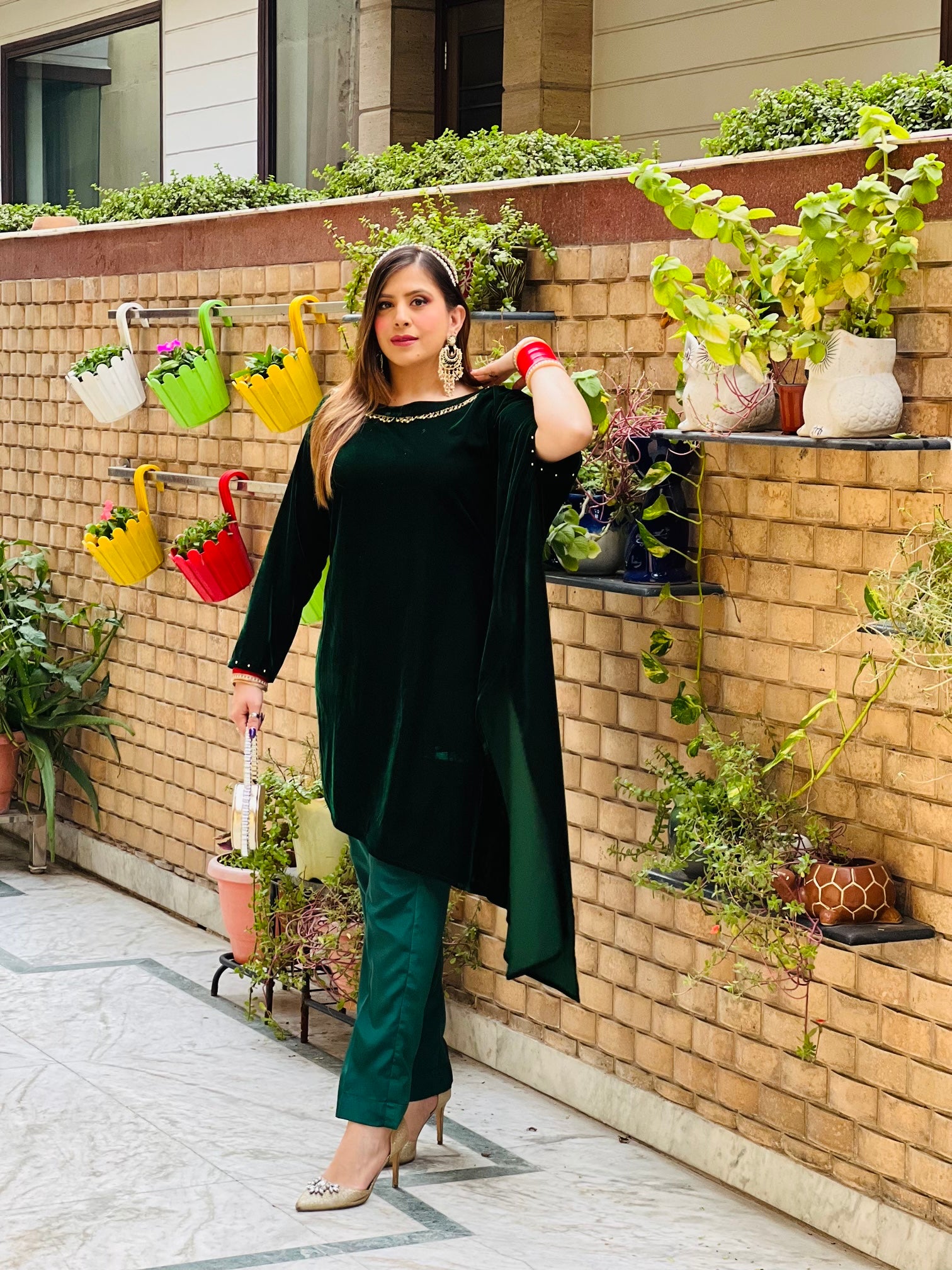 Bottle Green Velvet Co-Ord