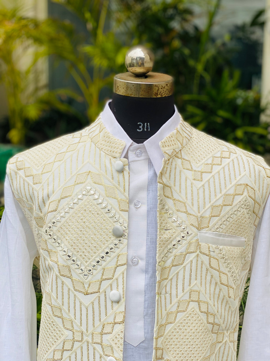 Menswear White Kurta & Coat Set