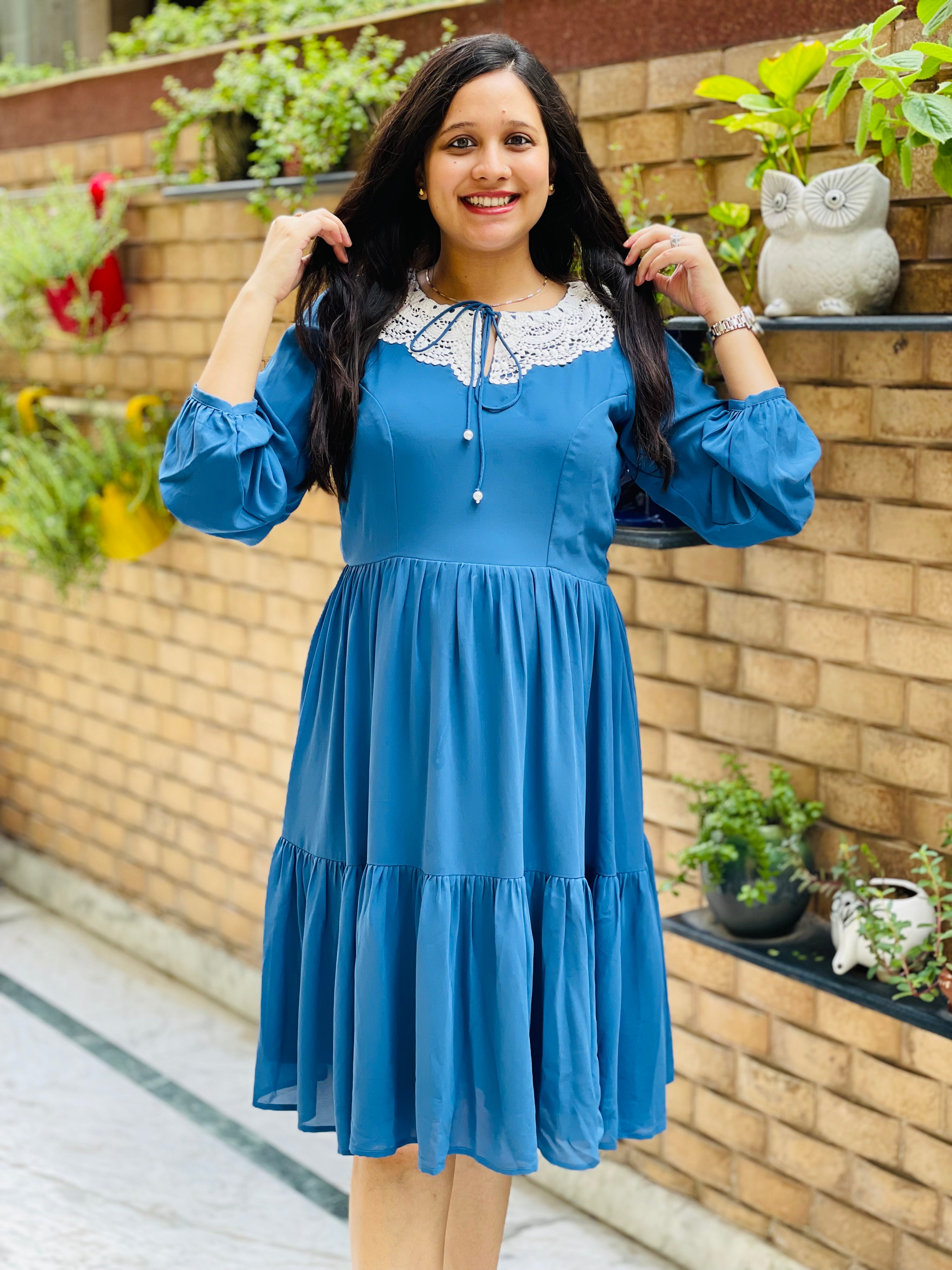 Blue Double Georgette Midi